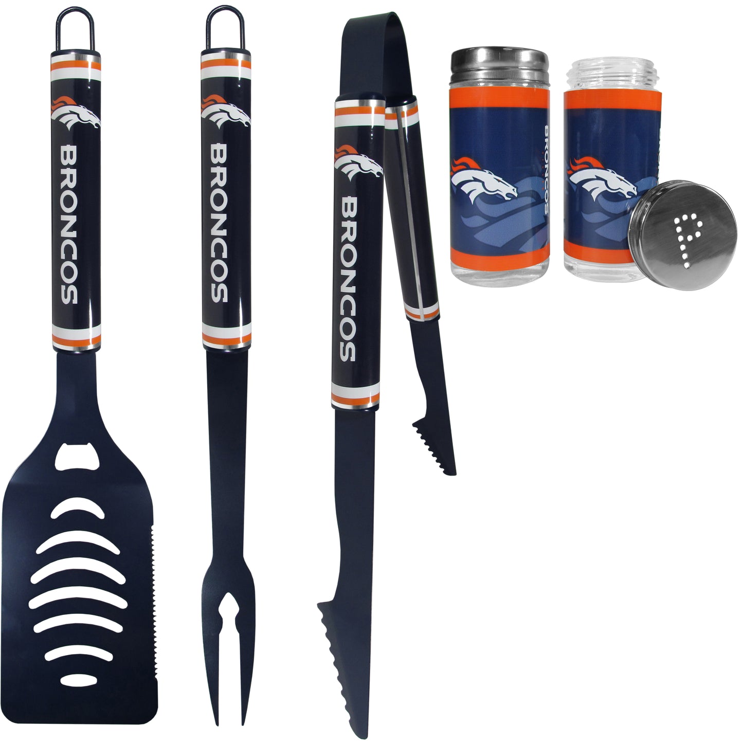 Denver Broncos 3 pc Logo BBQ Tools w/Shakers