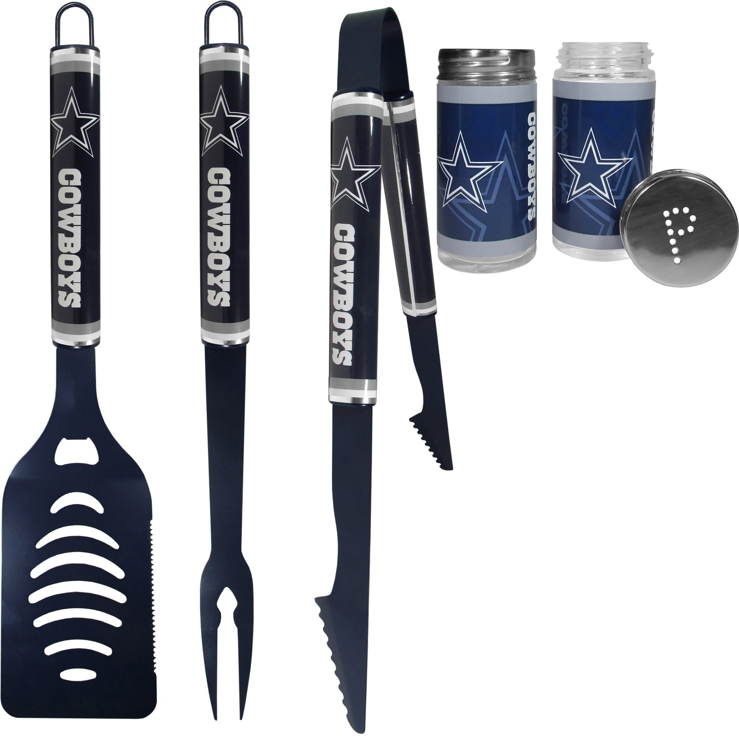 Dallas Cowboys 3 pc Logo BBQ Tools w/Shakers