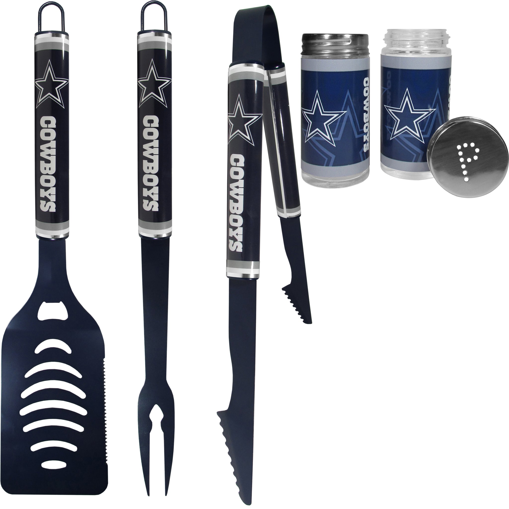 Dallas Cowboys 3 pc Logo BBQ Tools w/Shakers