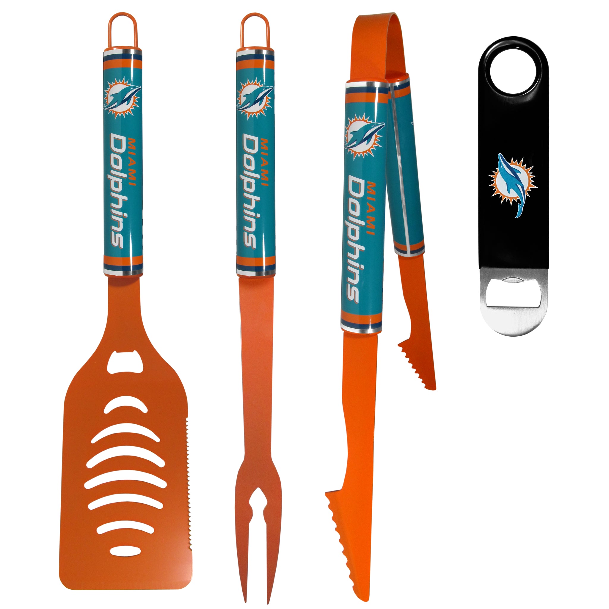 Miami Dolphins 3 pc Logo BBQ Tools w/Bottle Opener