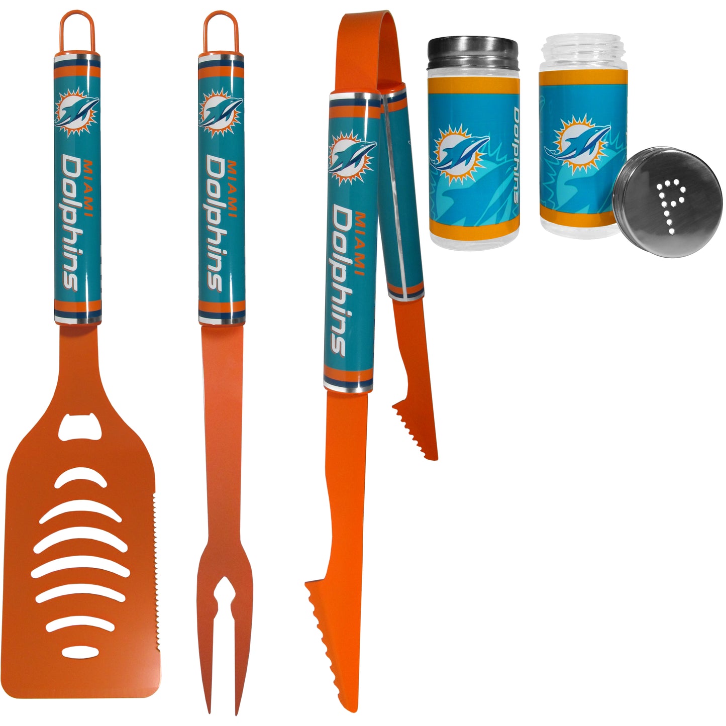 Miami Dolphins 3 pc Logo BBQ Tools w/Shakers