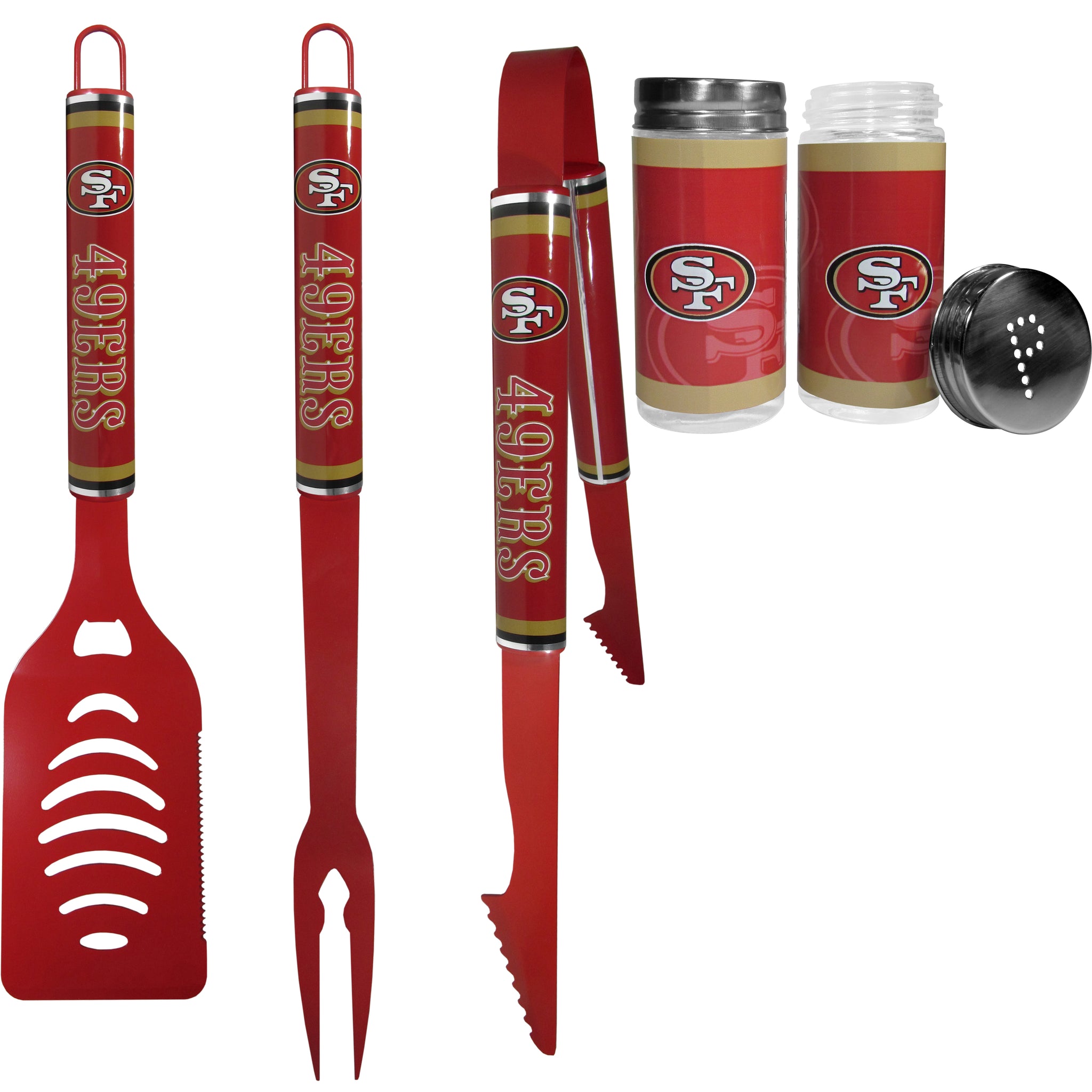 San Francisco 49ers 3 pc Logo BBQ Tools w/Shakers