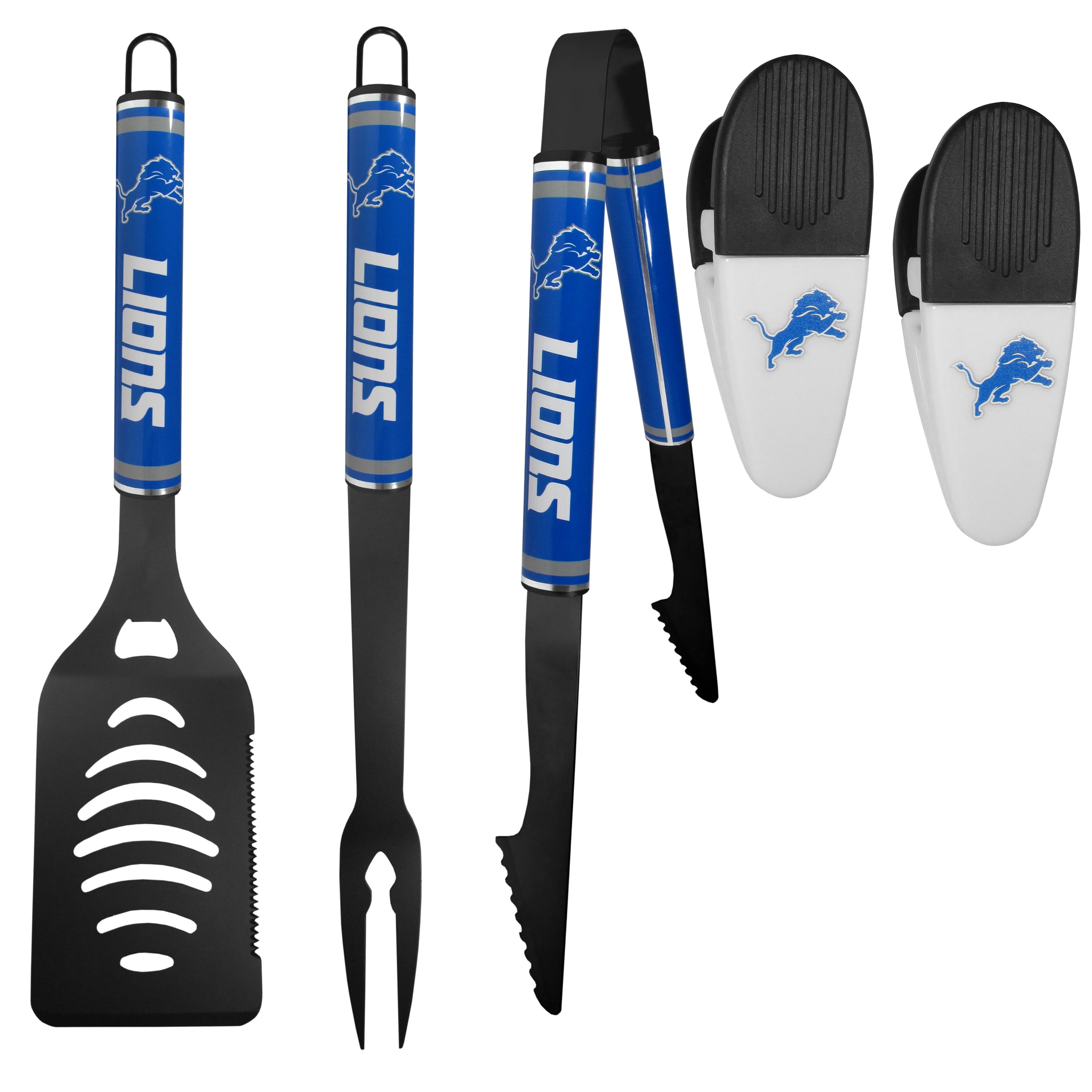 Detroit Lions 3 pc Logo BBQ Tools w/Chip Clips