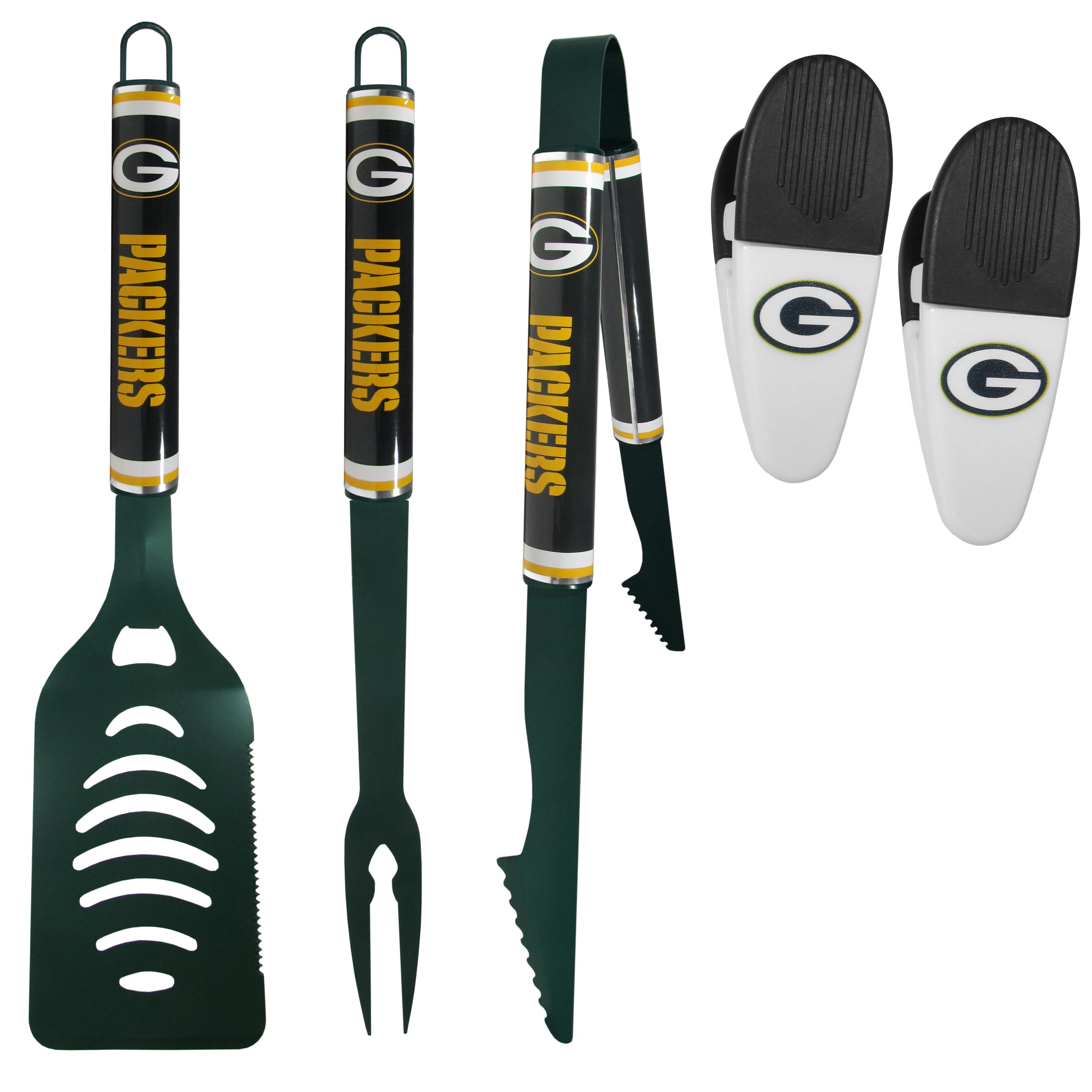 Green Bay Packers 3 pc Logo BBQ Tools w/Chip Clips