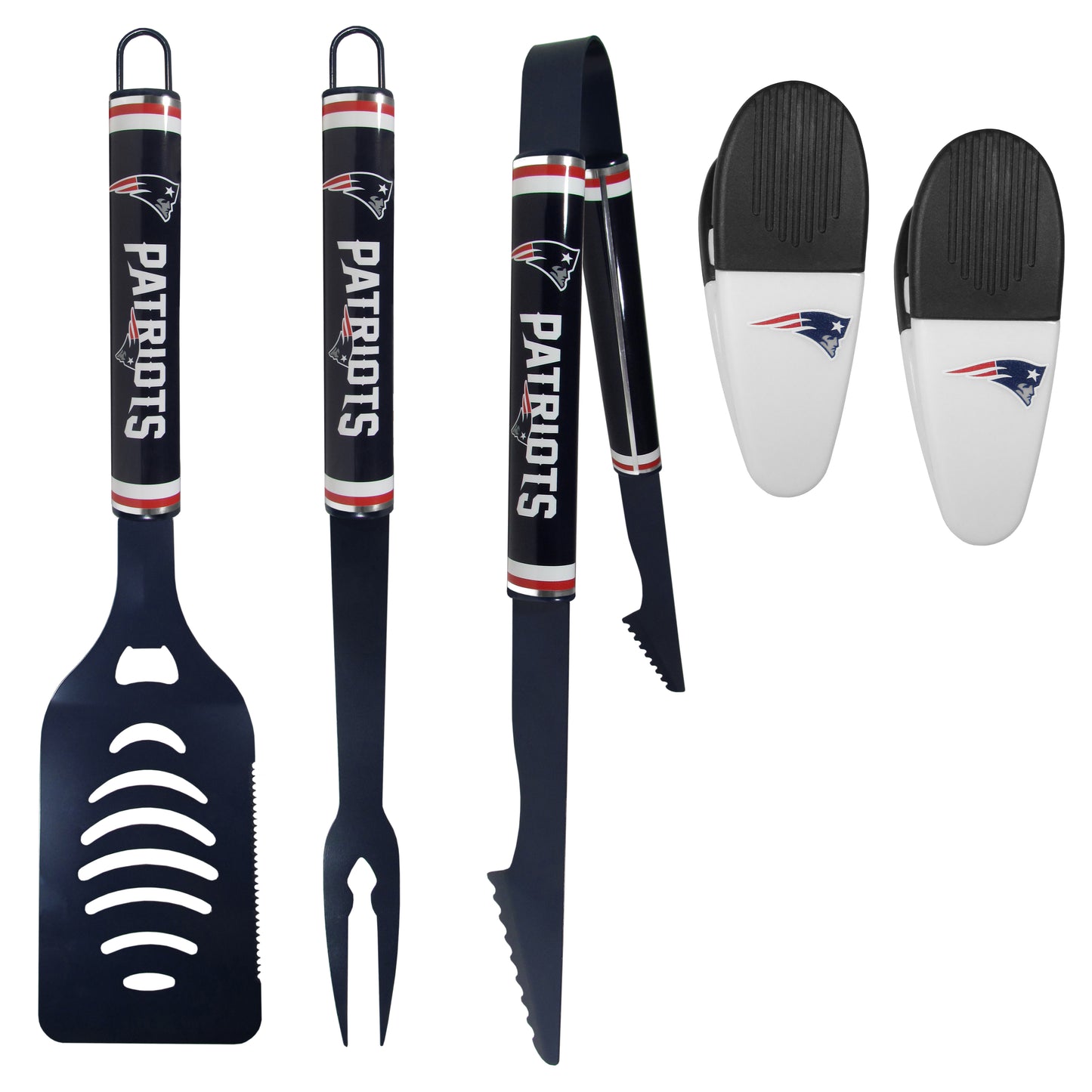 New England Patriots 3 pc Logo BBQ Tools w/Chip Clips