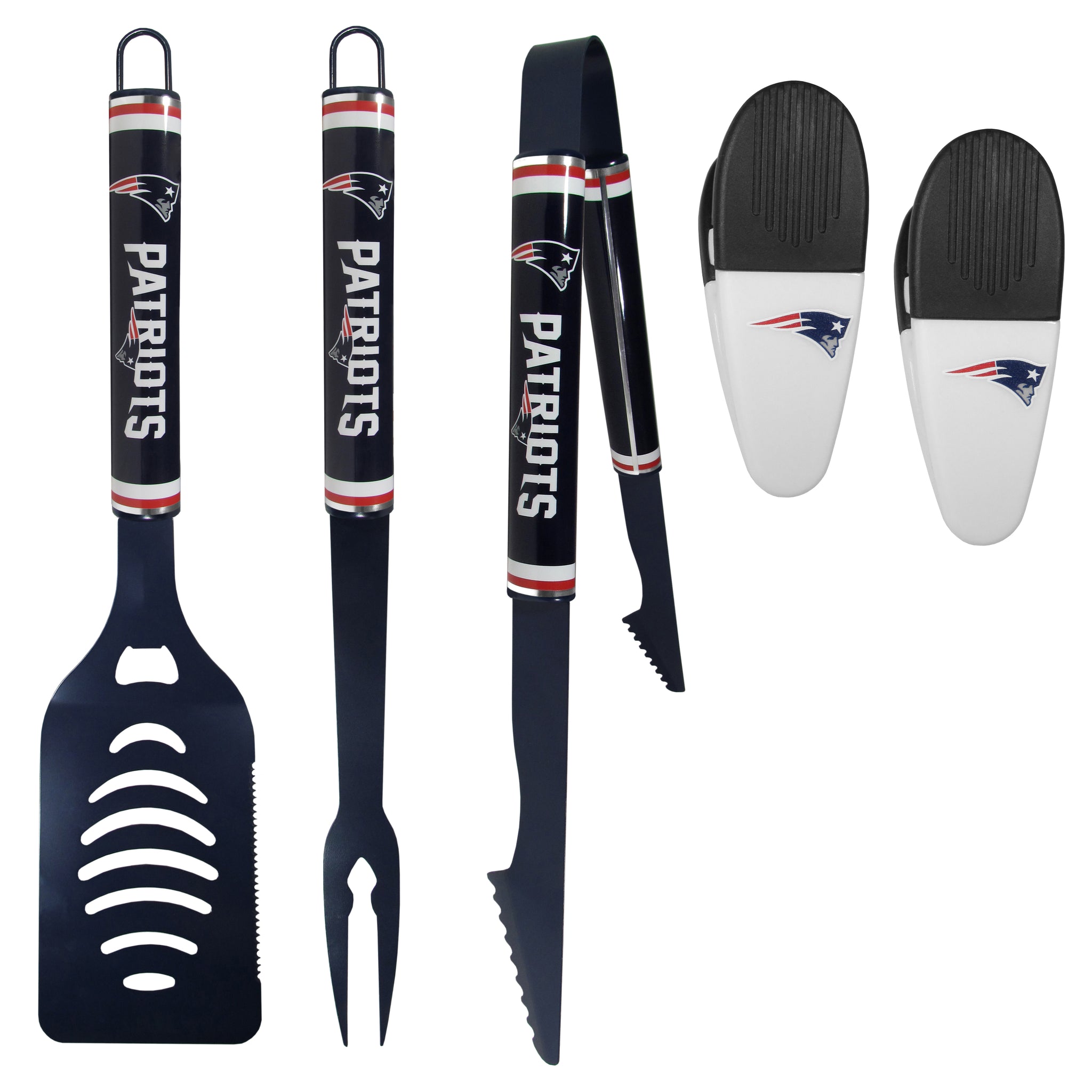 New England Patriots 3 pc Logo BBQ Tools w/Chip Clips