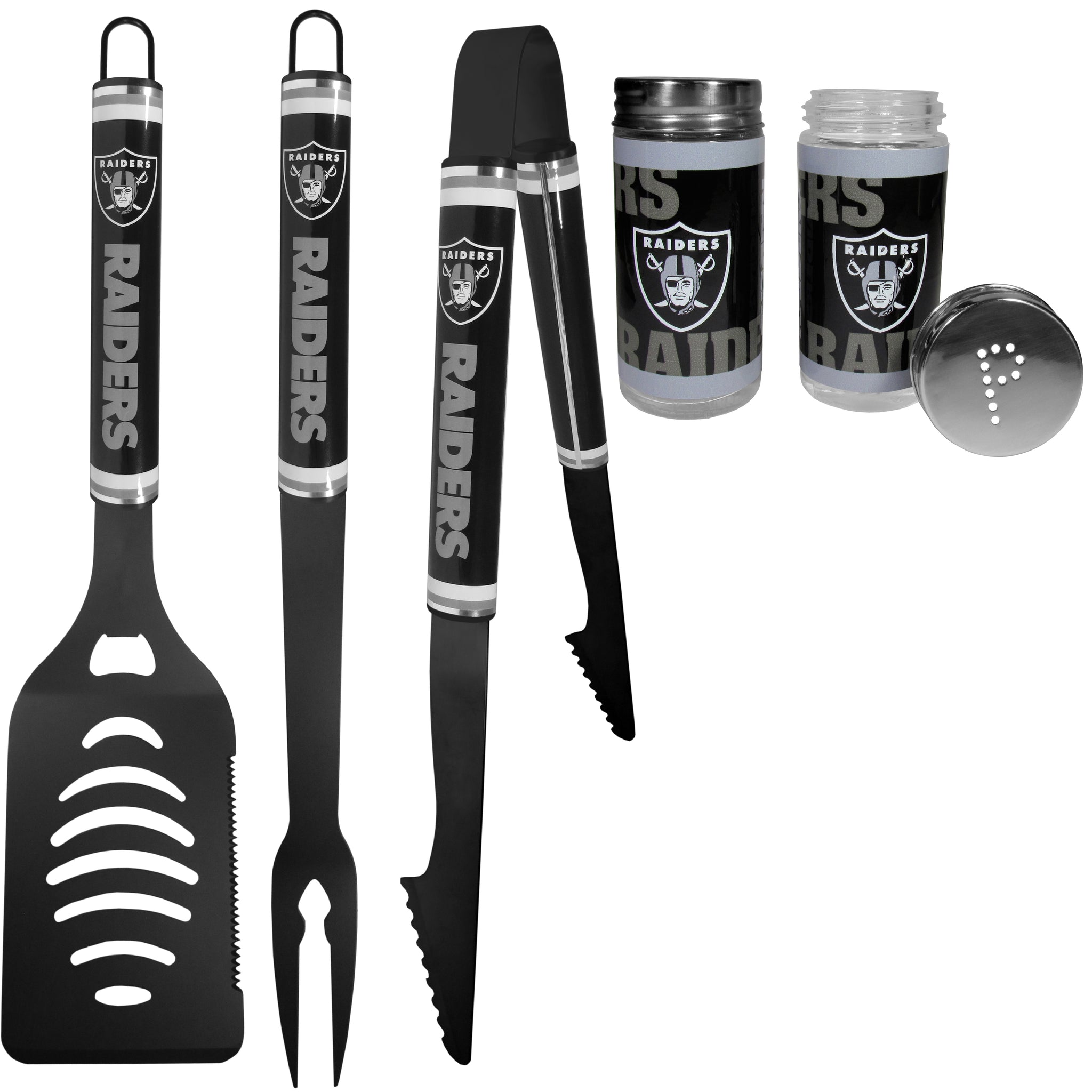 Las Vegas Raiders 3 pc Logo BBQ Tools w/Shakers