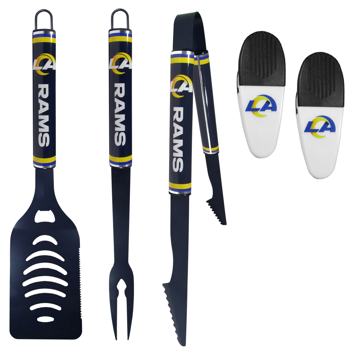 Los Angeles Rams 3 pc Logo BBQ Tools w/Chip Clips
