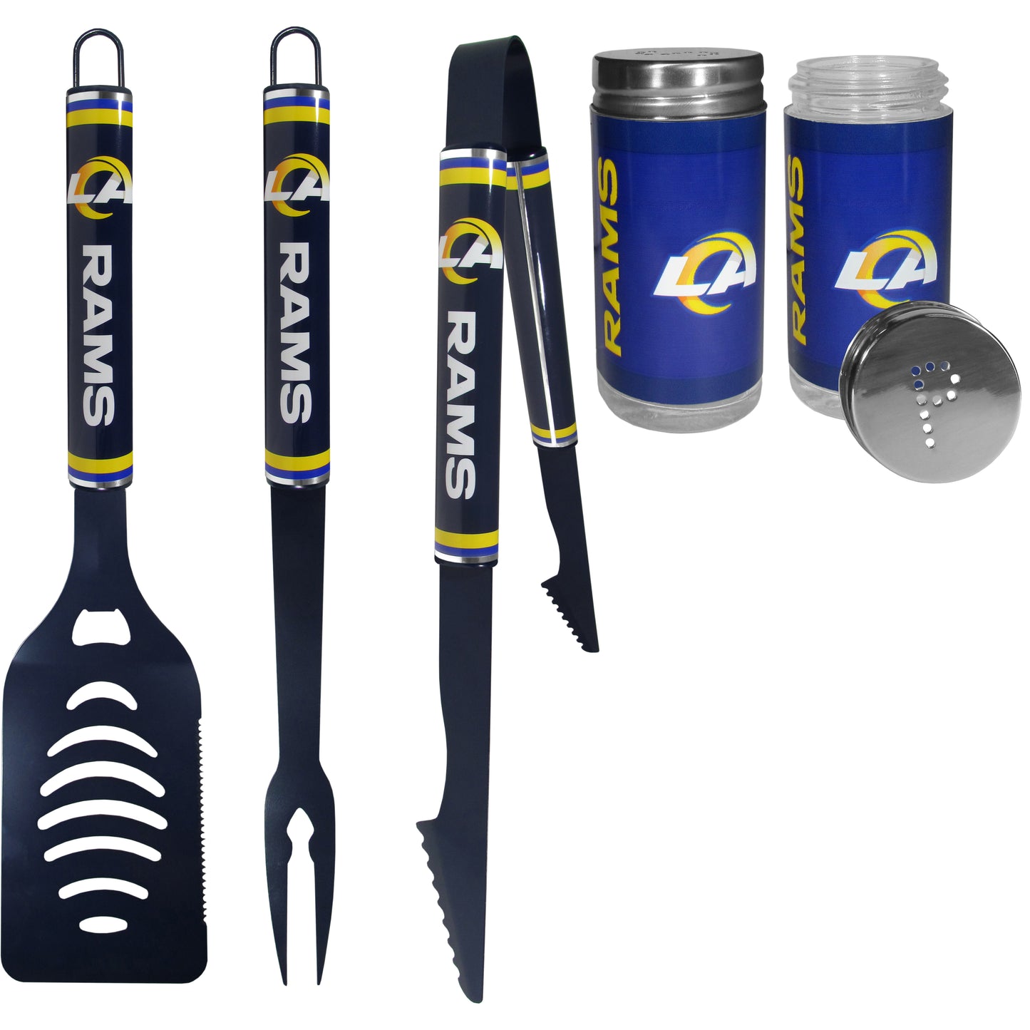 Los Angeles Rams 3 pc Logo BBQ Tools w/Shakers