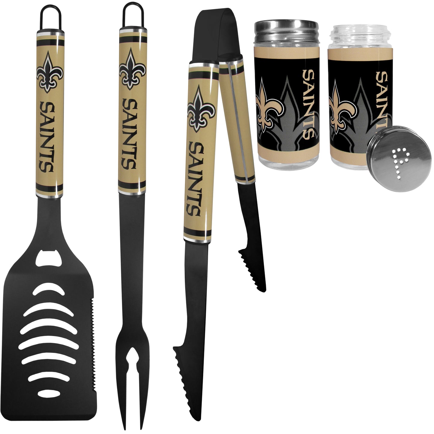 New Orleans Saints 3 pc Logo BBQ Tools w/Shakers