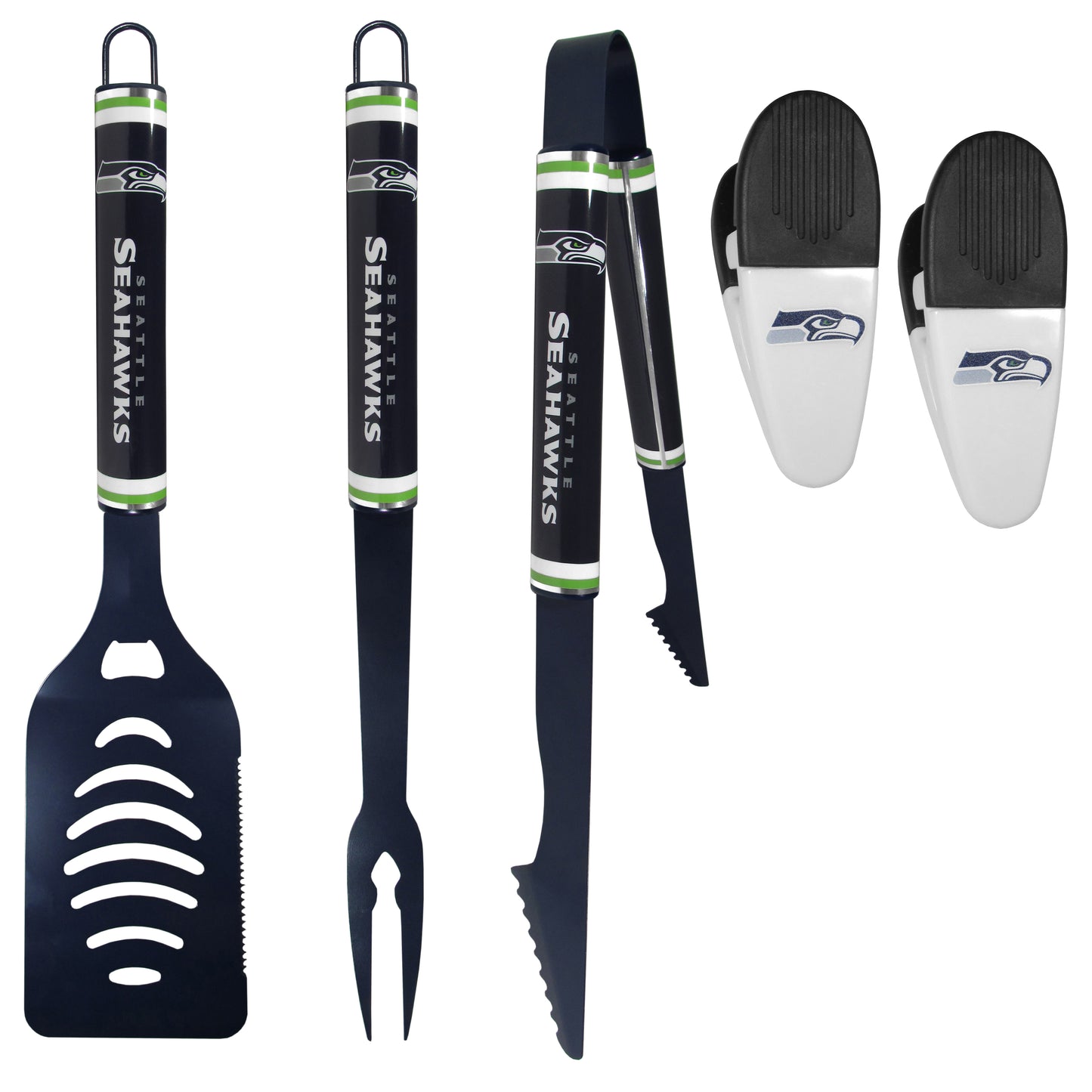 Seattle Seahawks 3 pc Logo BBQ Tools w/Chip Clips