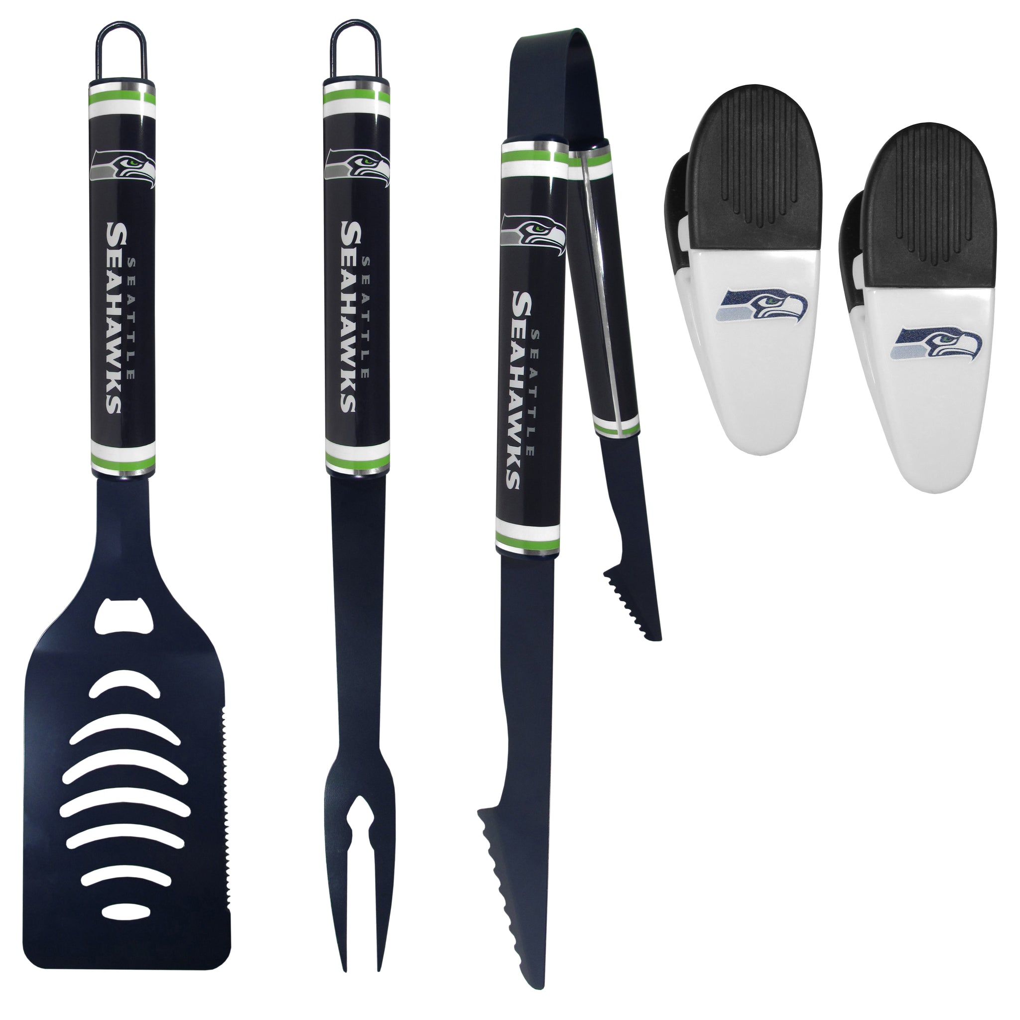 Seattle Seahawks 3 pc Logo BBQ Tools w/Chip Clips