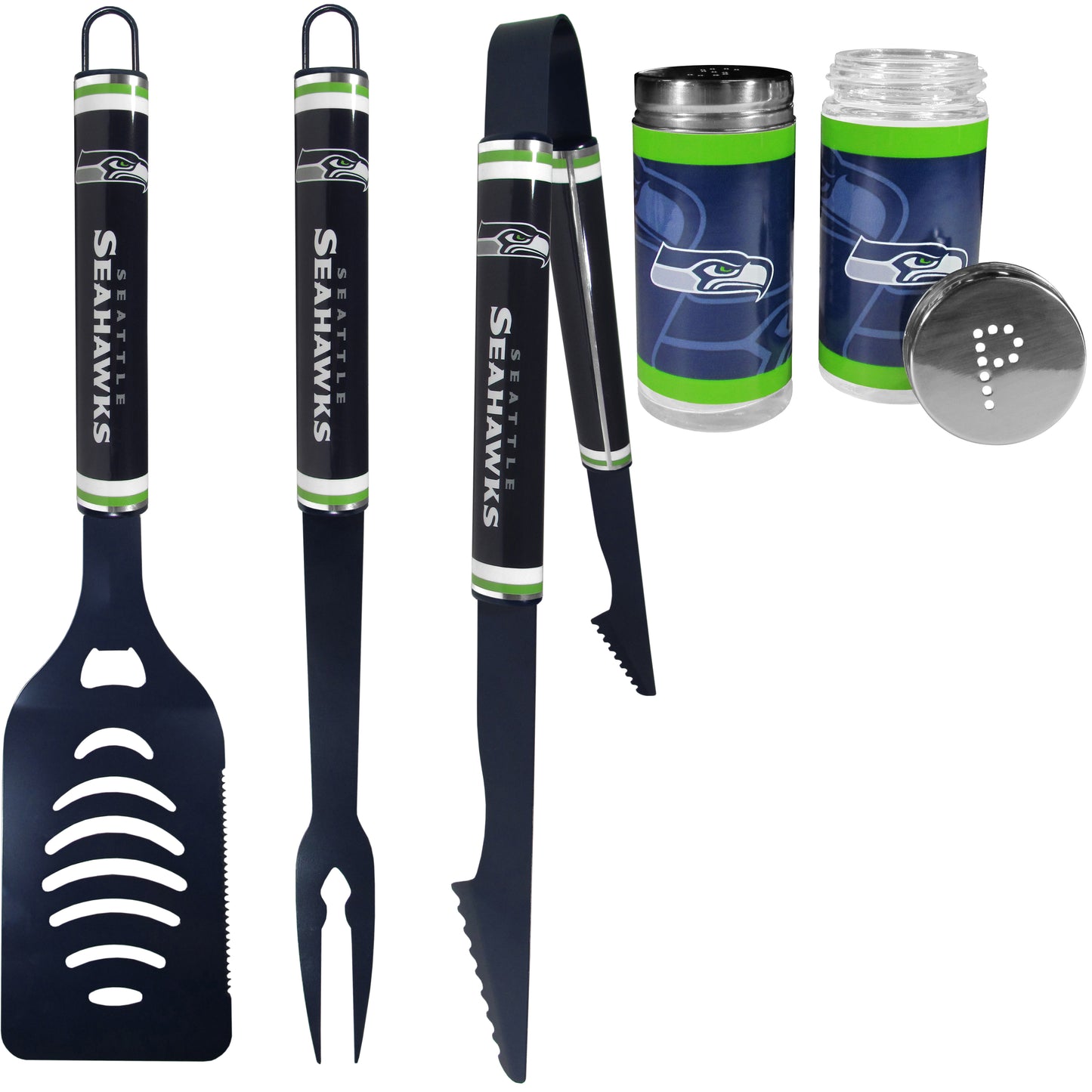 Seattle Seahawks 3 pc Logo BBQ Tools w/Shakers