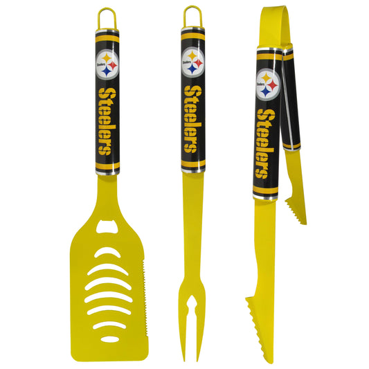 Pittsburgh Steelers 3 pc Color BBQ Tools - Pittsburgh Steelers