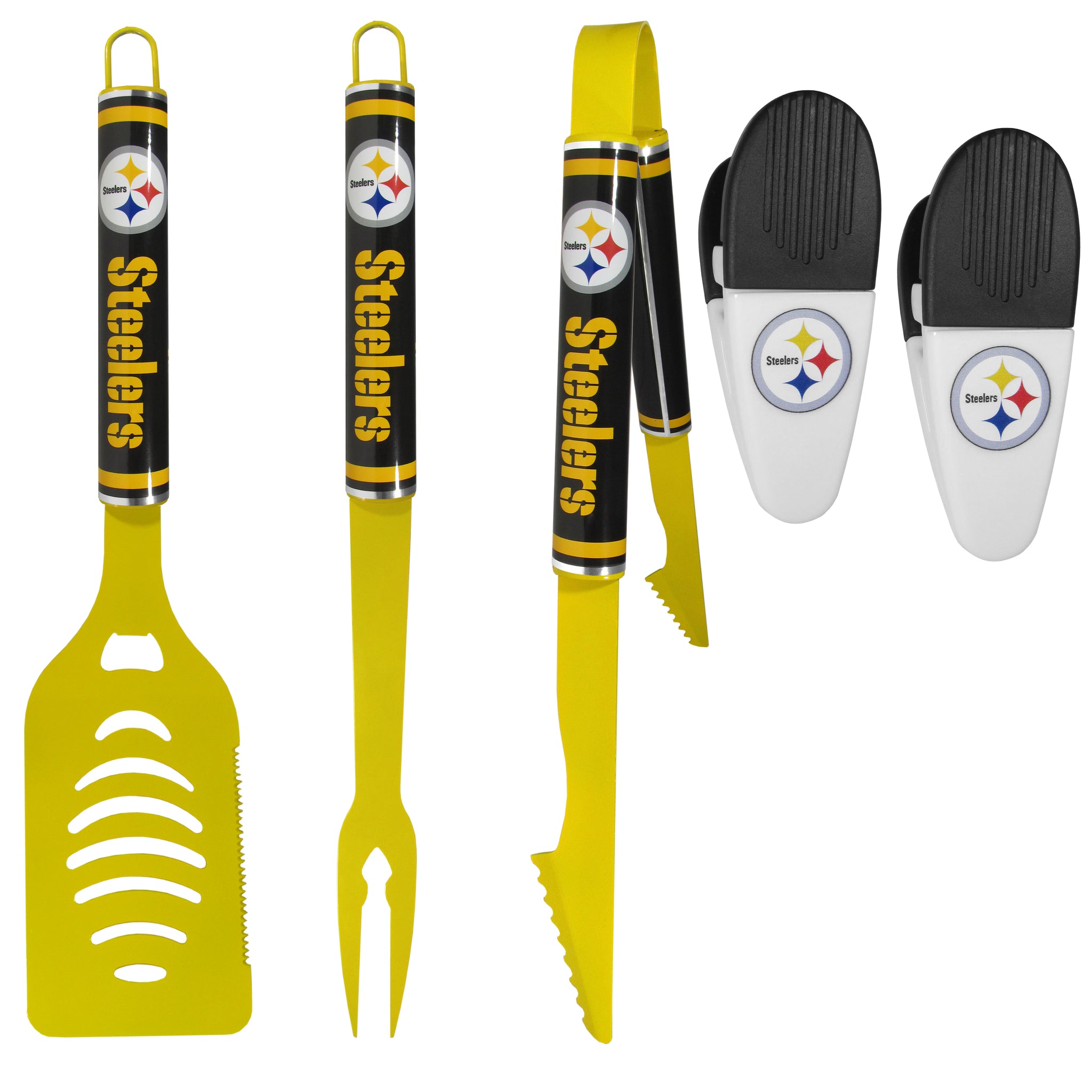 Pittsburgh Steelers 3 pc Logo BBQ Tools w/Chip Clips