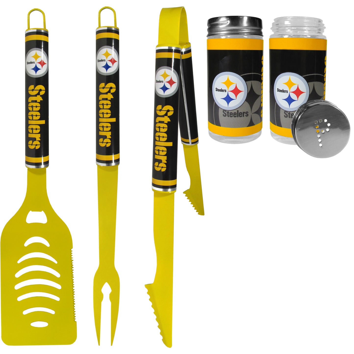Pittsburgh Steelers 3 pc Logo BBQ Tools w/Shakers
