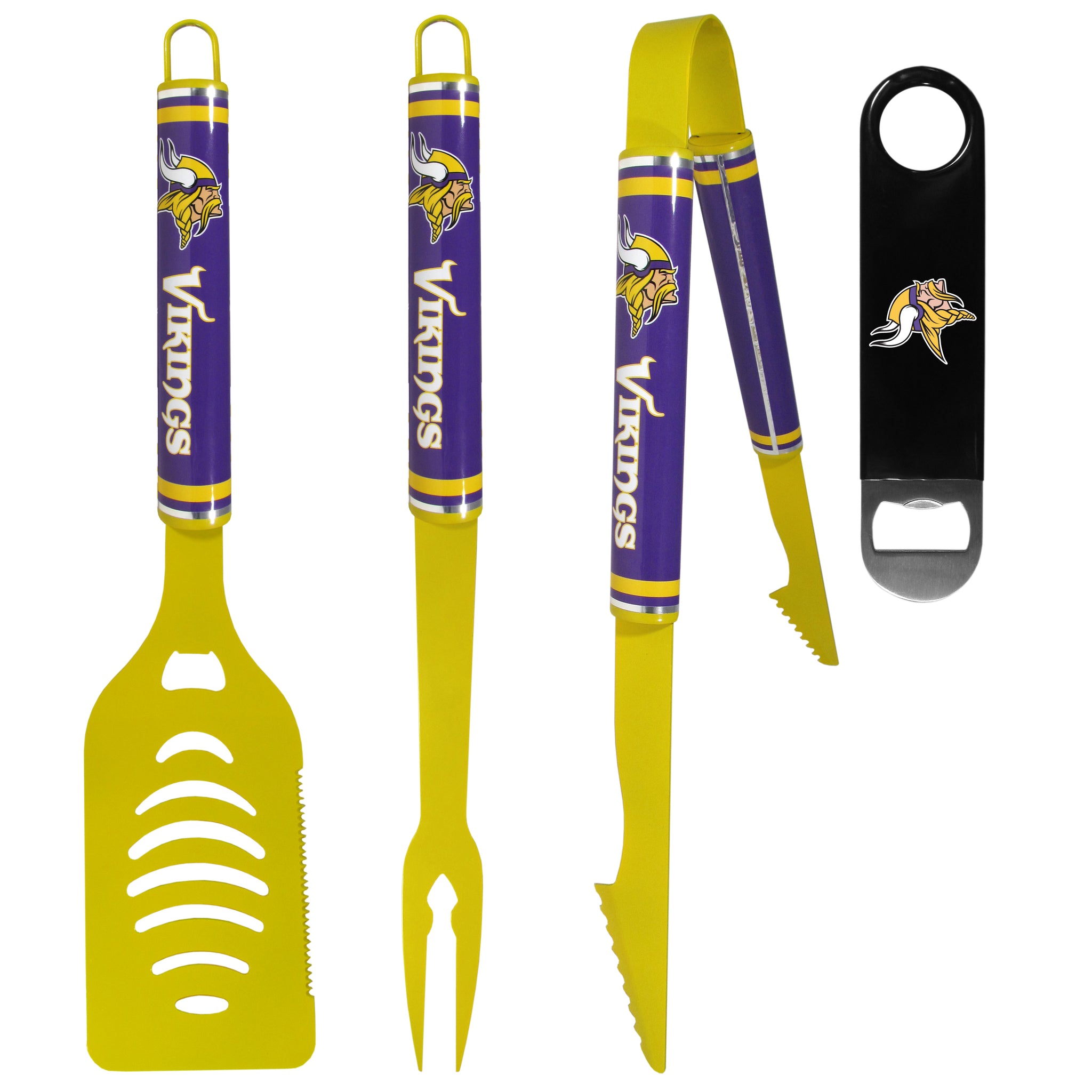 Minnesota Vikings 3 pc Logo BBQ Tools w/Bottle Opener