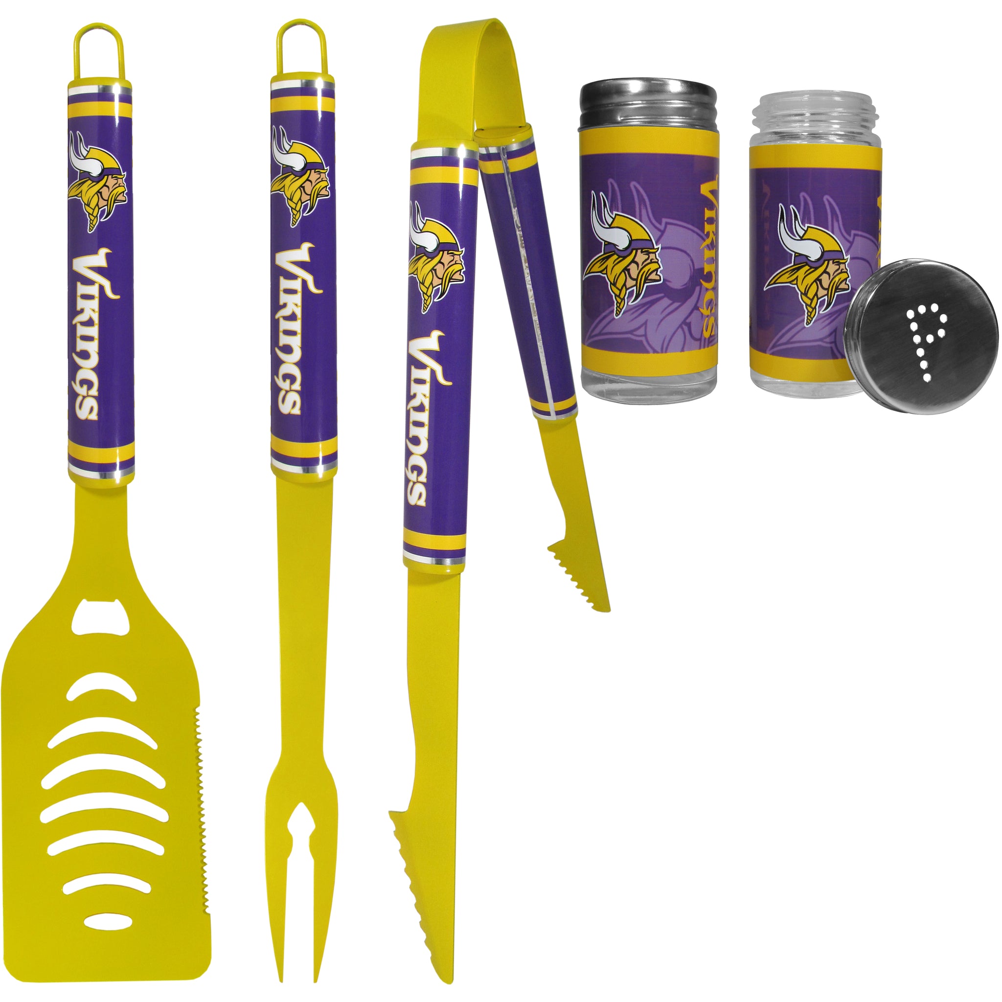 Minnesota Vikings 3 pc Logo BBQ Tools w/Shakers