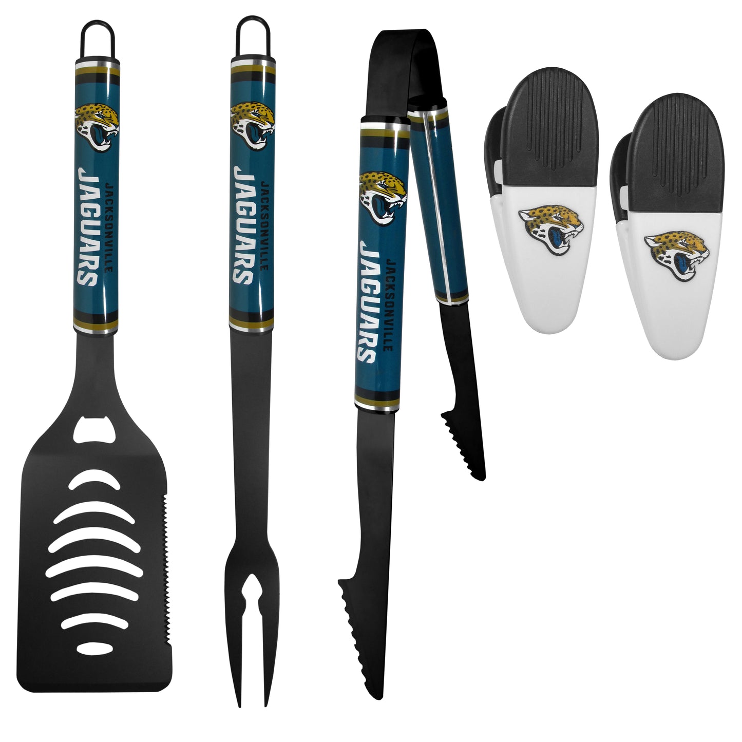 Jacksonville Jaguars 3 pc Logo BBQ Tools w/Chip Clips