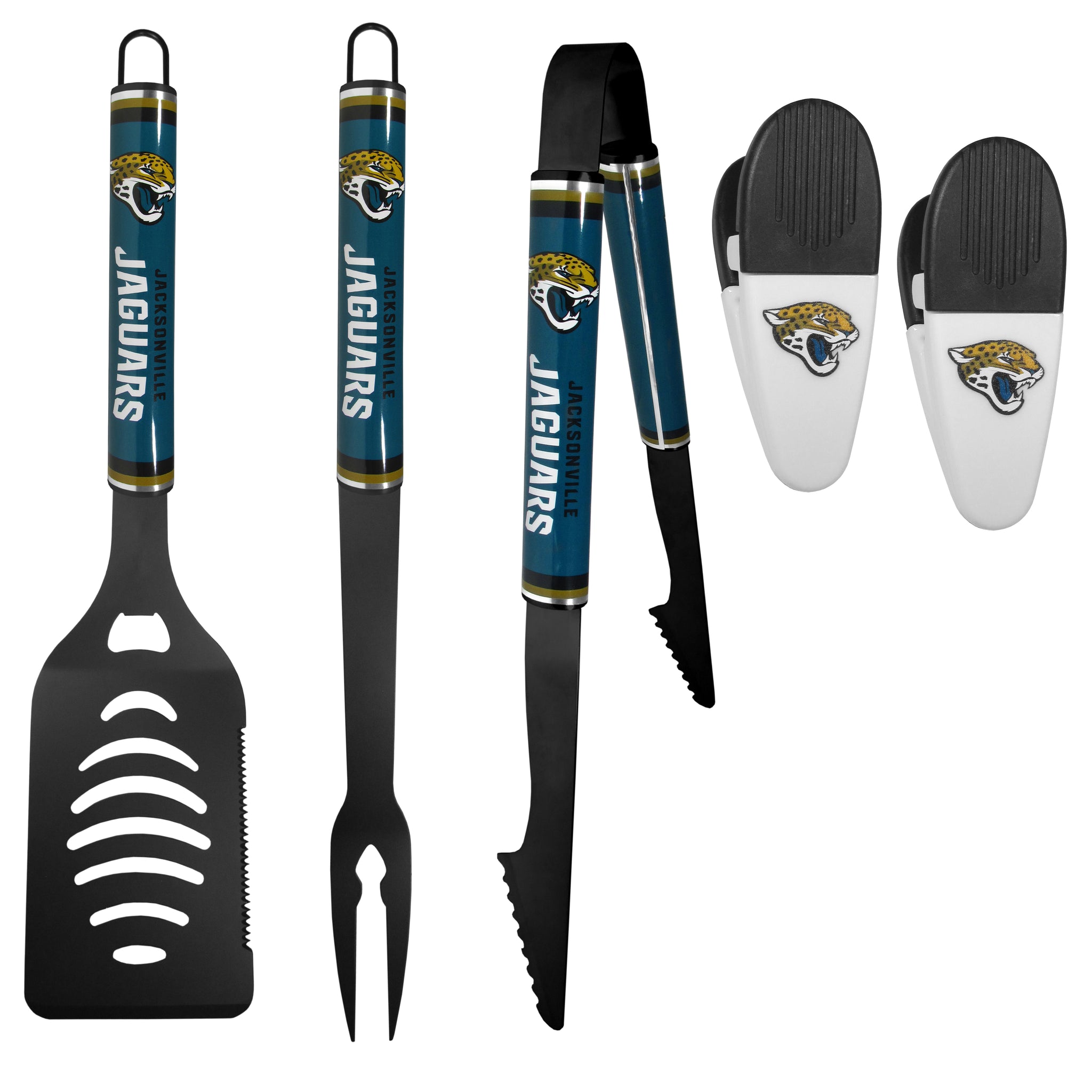 Jacksonville Jaguars 3 pc Logo BBQ Tools w/Chip Clips