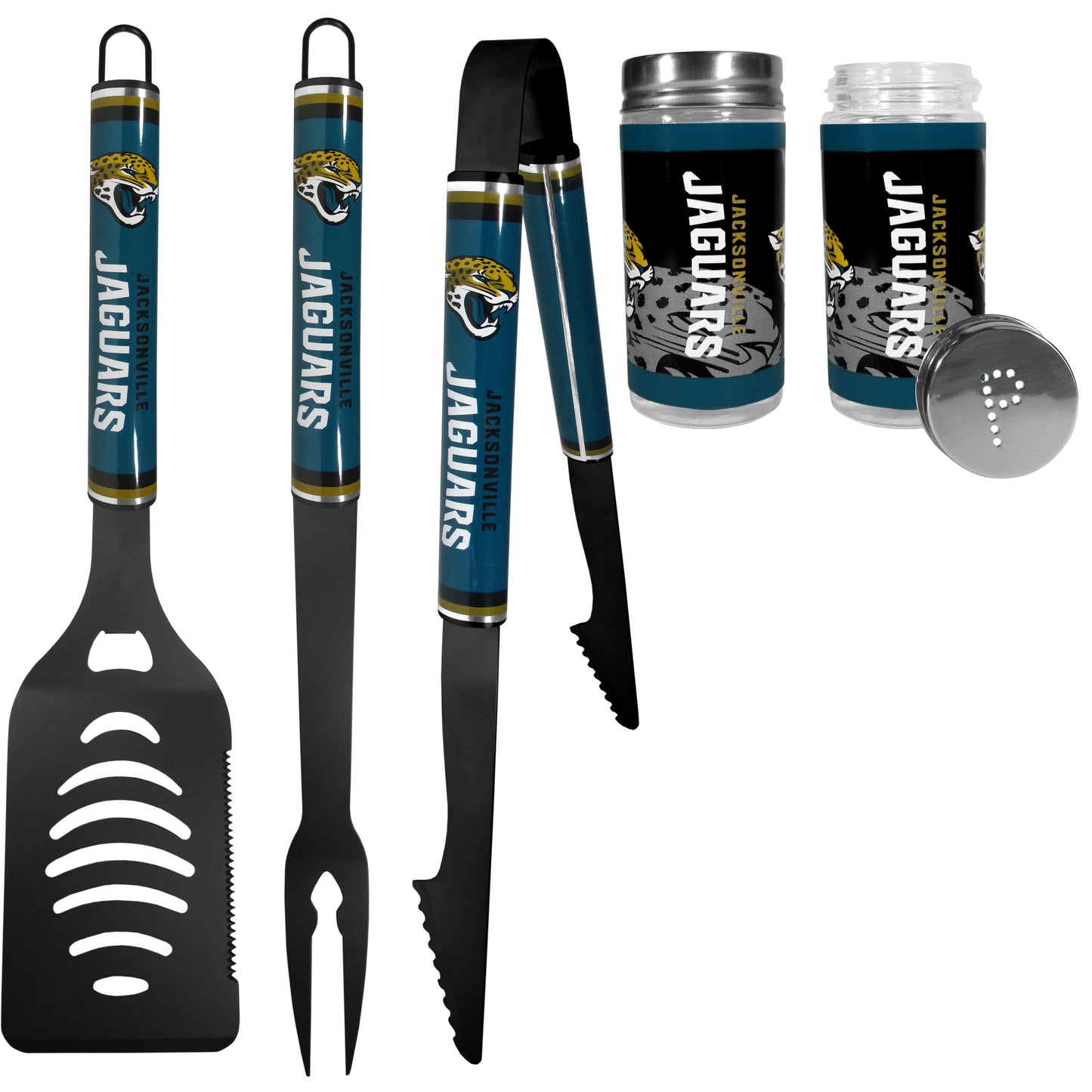 Jacksonville Jaguars 3 pc Logo BBQ Tools w/Shakers