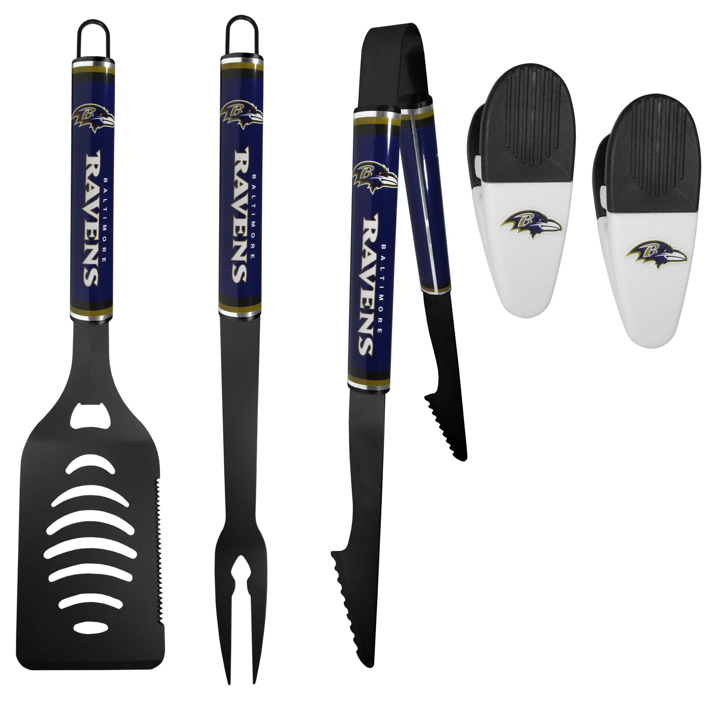 Baltimore Ravens 3 pc Logo BBQ Tools w/Chip Clips