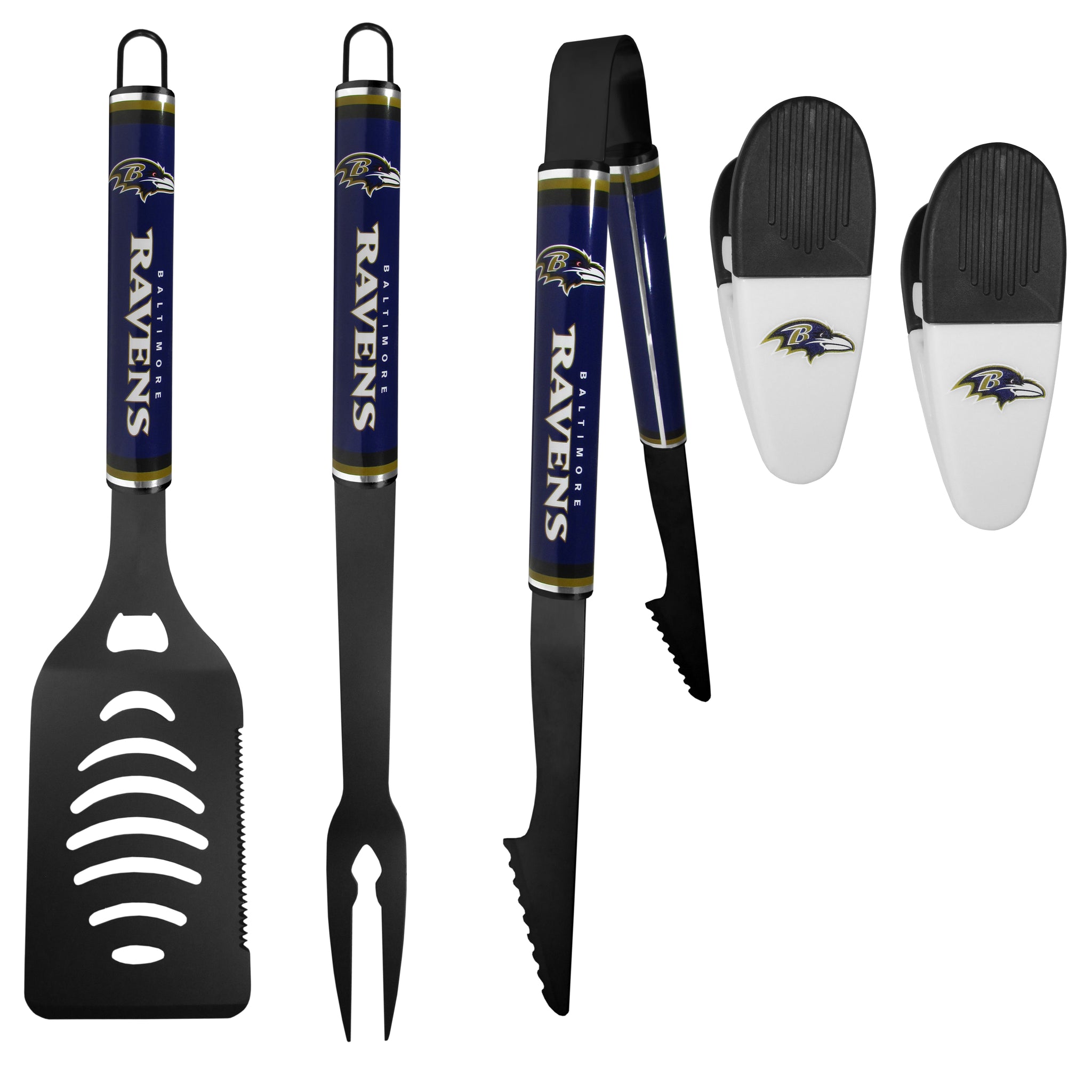 Baltimore Ravens 3 pc Logo BBQ Tools w/Chip Clips