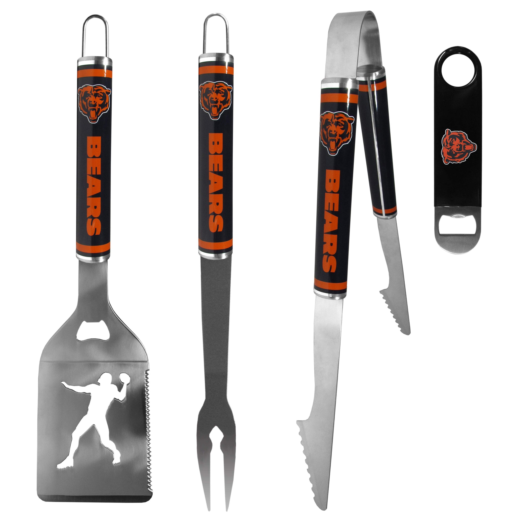 Chicago Bears 3 pc Steel Logo BBQ Tools w/Bottle Opener - Siskiyou - Flyclothing LLC