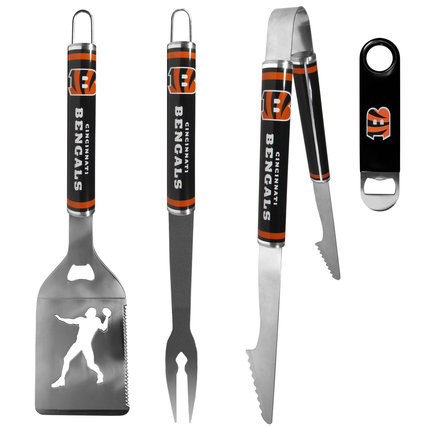 Cincinnati Bengals 3 pc Steel Logo BBQ Tools w/Bottle Opener