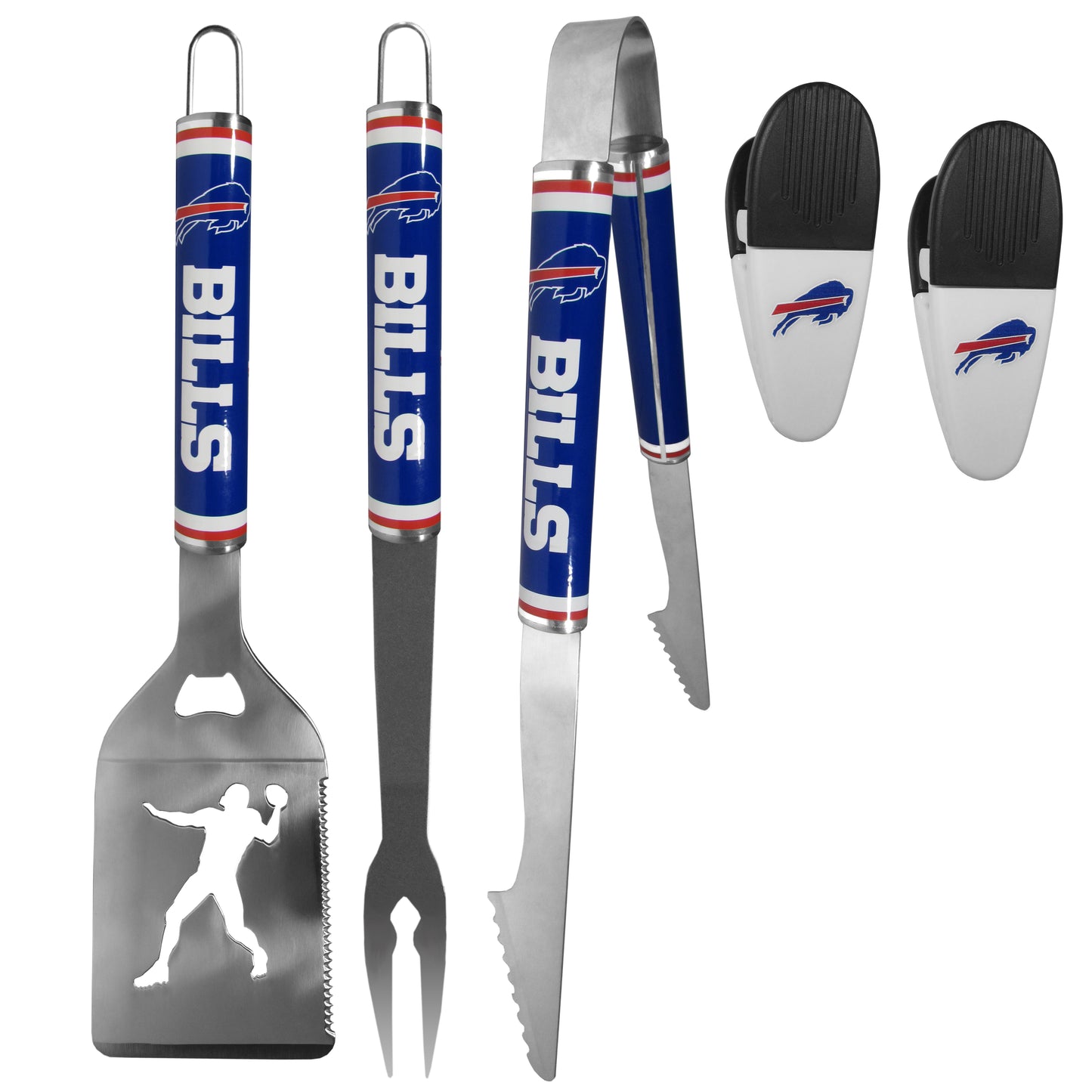 Buffalo Bills 3 pc Steel Logo BBQ Tools w/Chip Clips