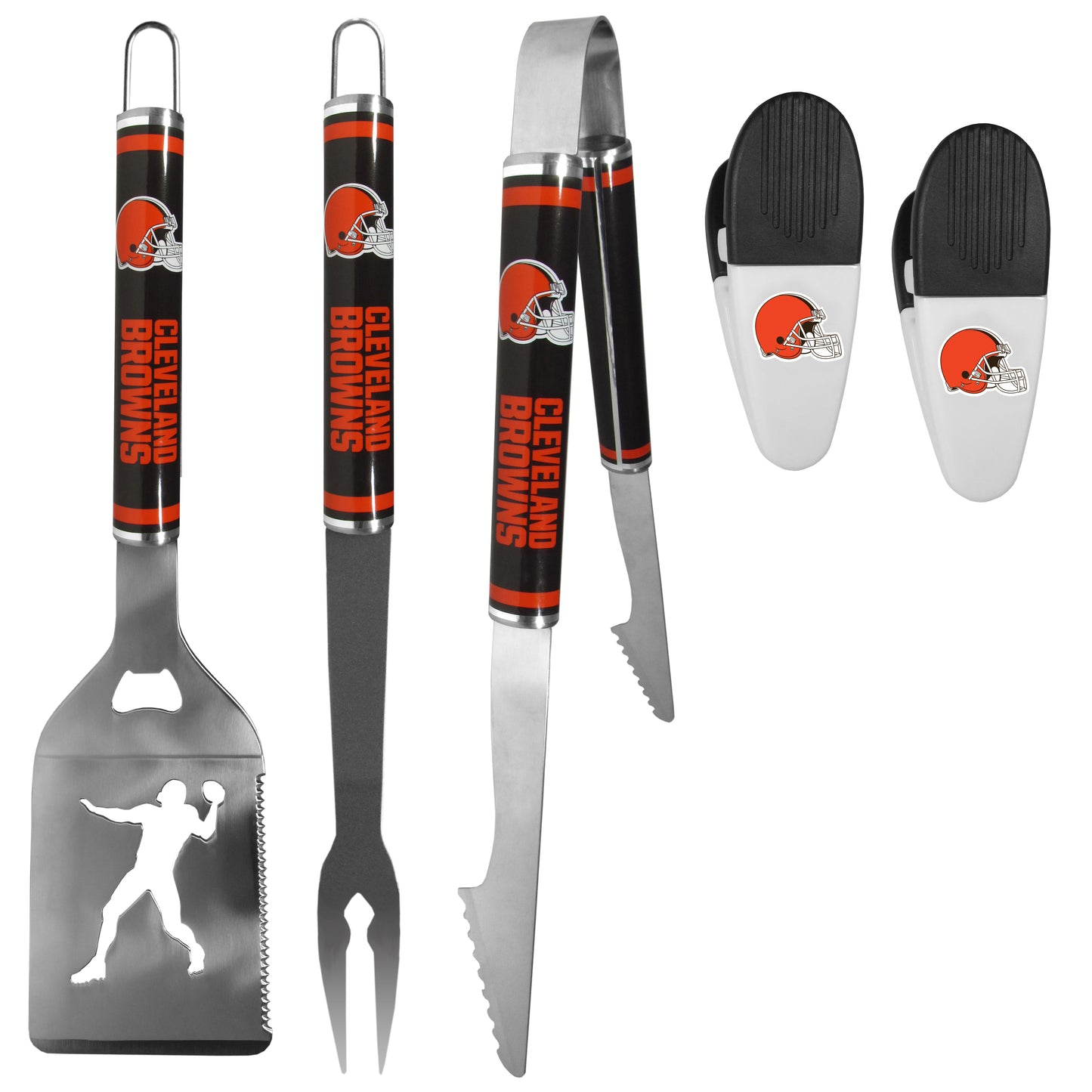 Cleveland Browns 3 pc Steel Logo BBQ Tools w/Chip Clips