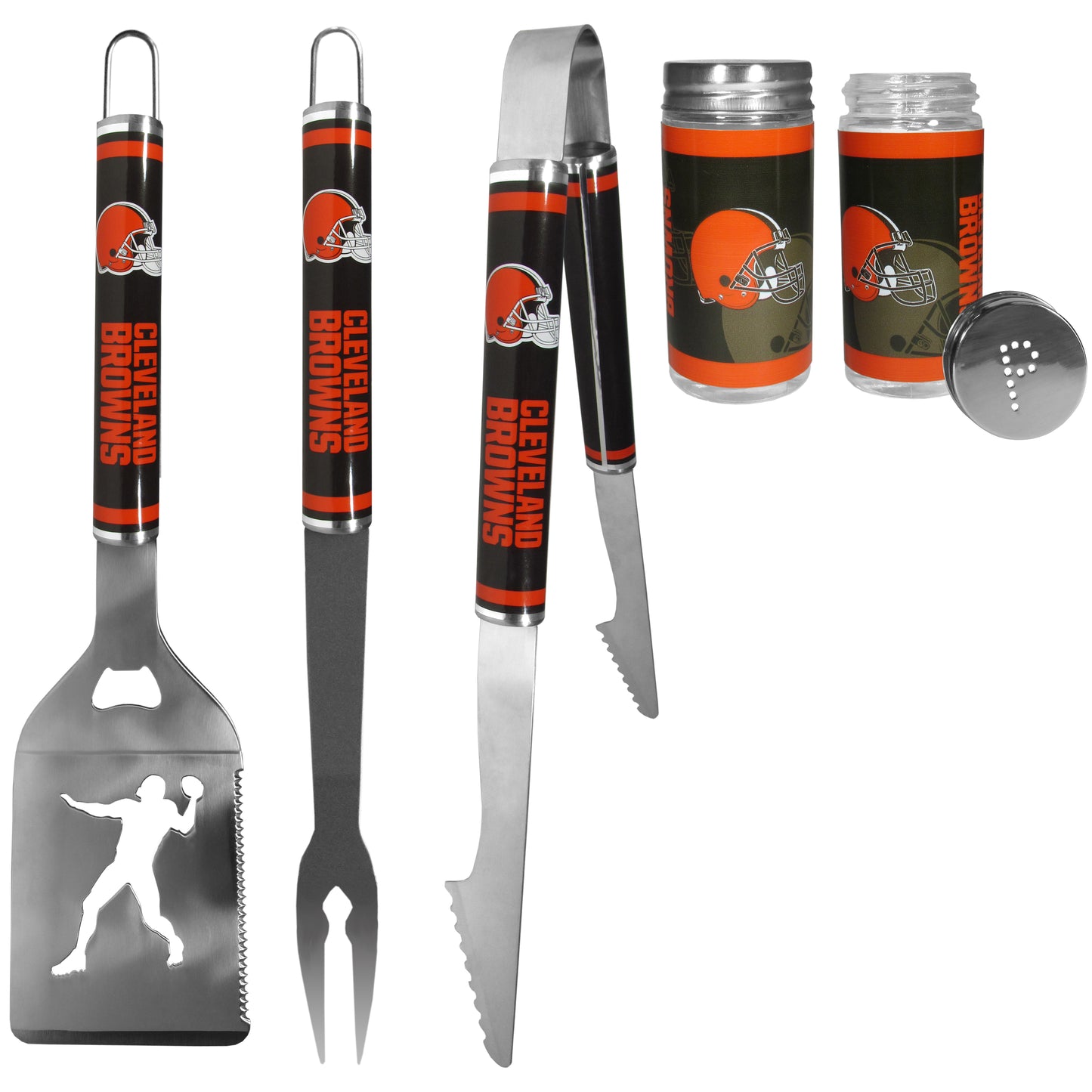 Cleveland Browns 3 pc Steel Logo BBQ Tools w/Shakers
