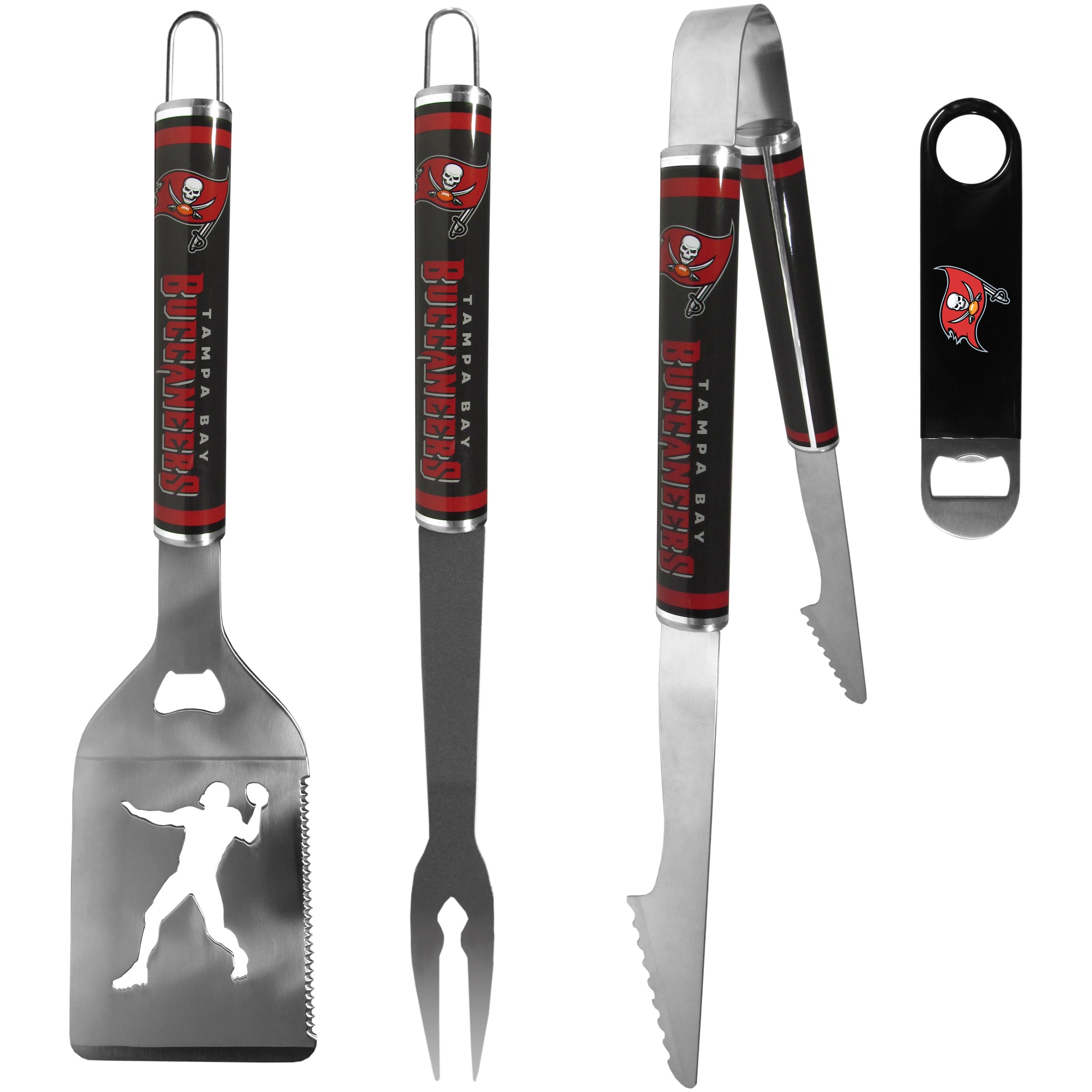Tampa Bay Buccaneers 3 pc Steel Logo BBQ Tools w/Bottle Opener
