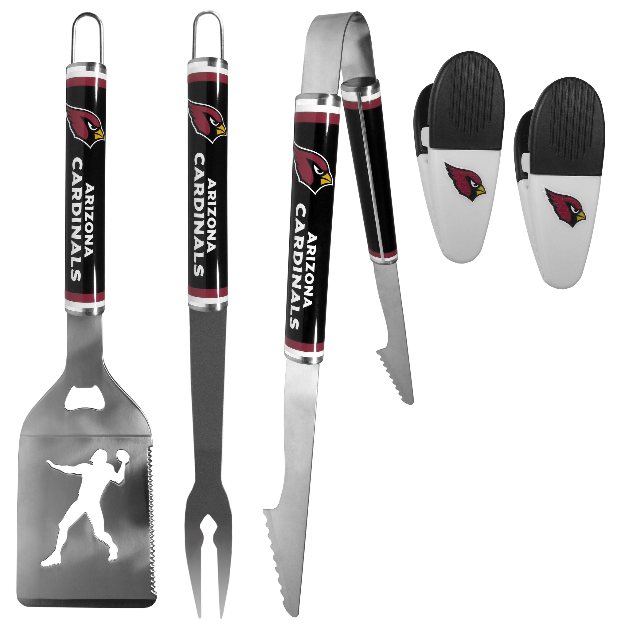 Arizona Cardinals 3 pc Steel Logo BBQ Tools w/Chip Clips