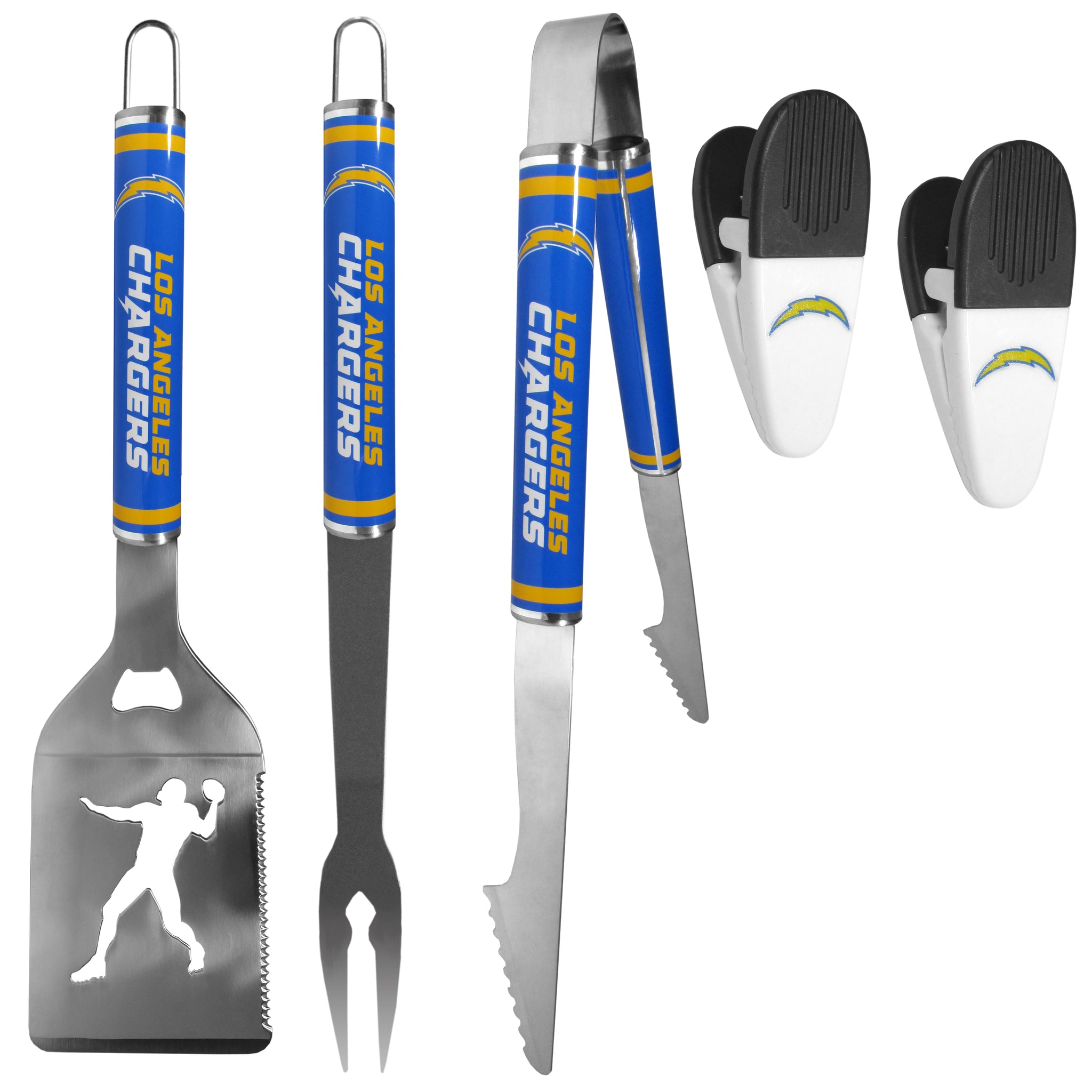 Los Angeles Chargers 3 pc Steel Logo BBQ Tools w/Chip Clips