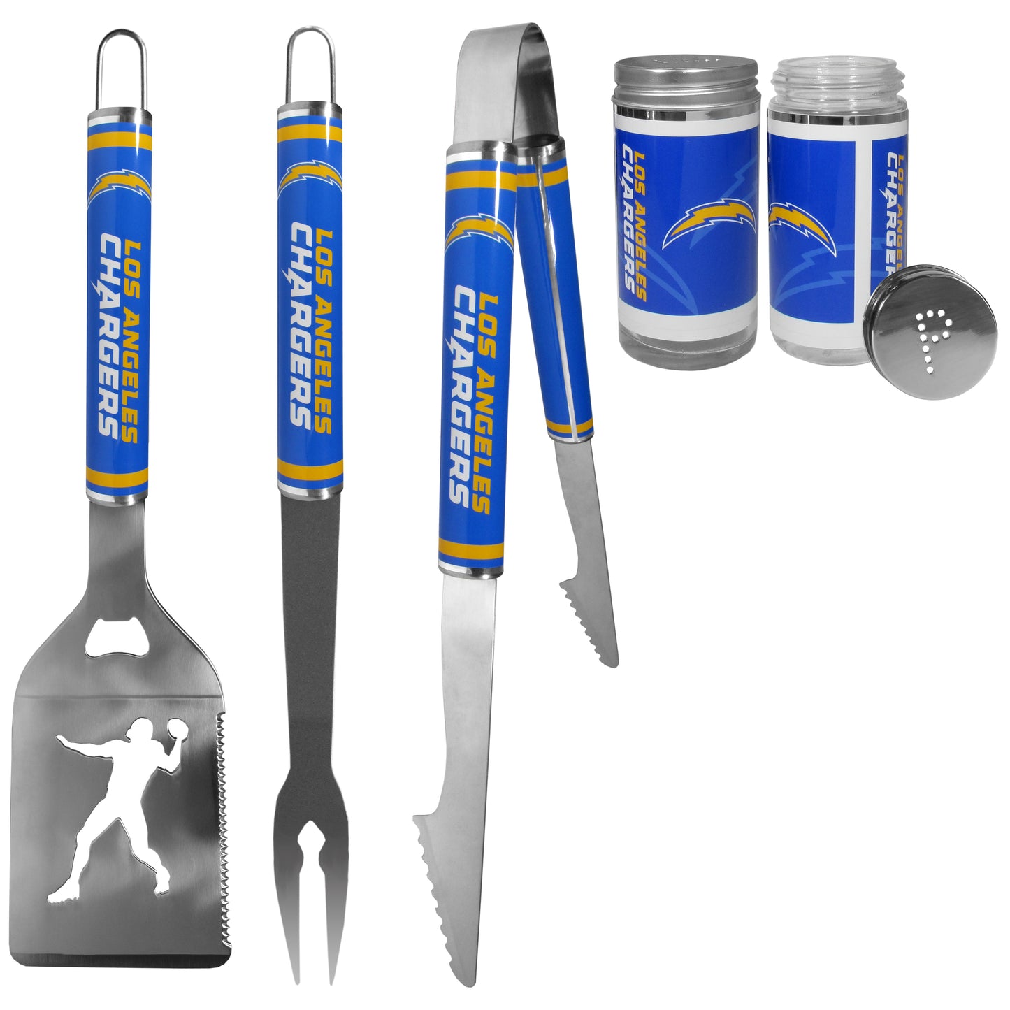 Los Angeles Chargers 3 pc Steel Logo BBQ Tools w/Shakers