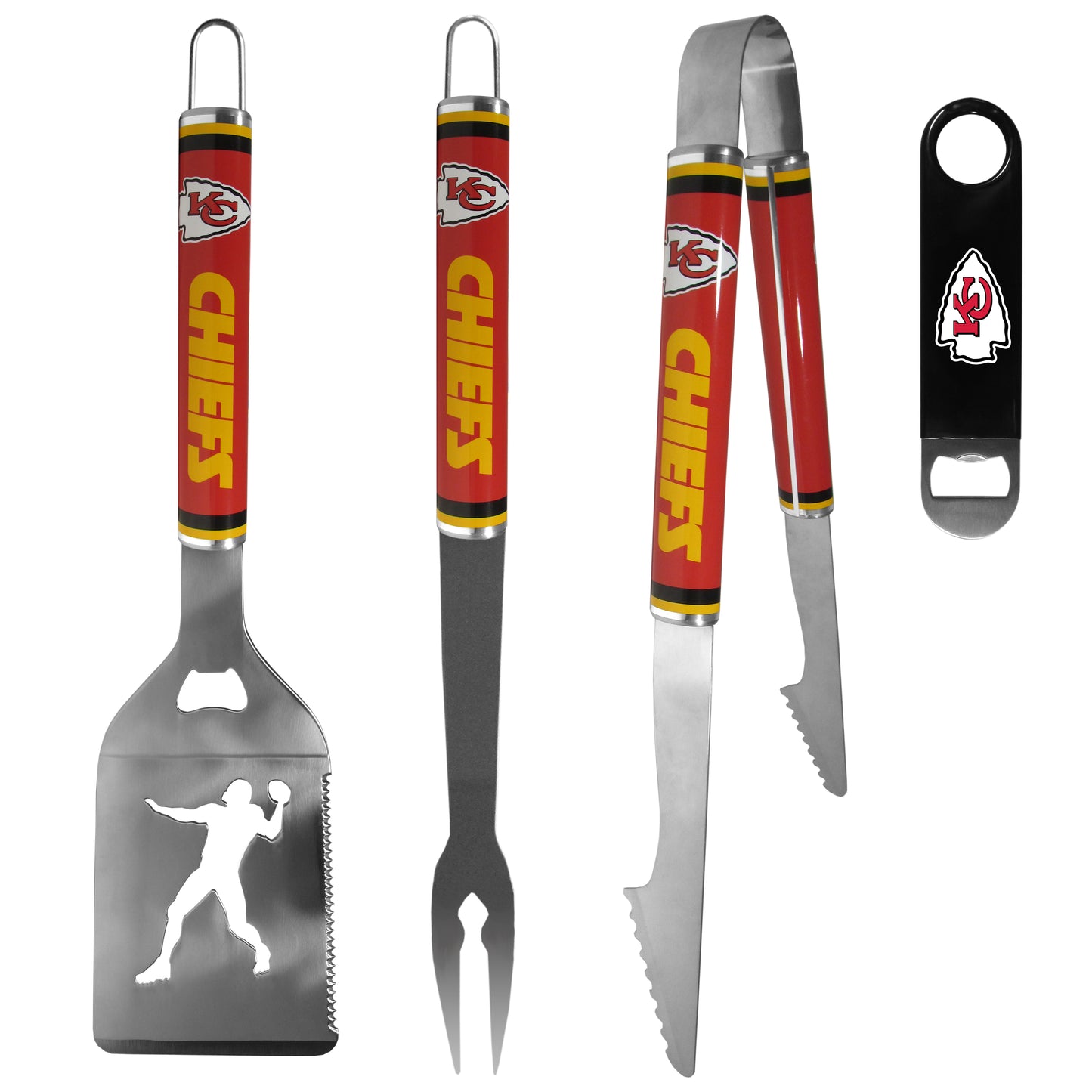 Kansas City Chiefs 3 pc Steel Logo BBQ Tools w/Bottle Opener