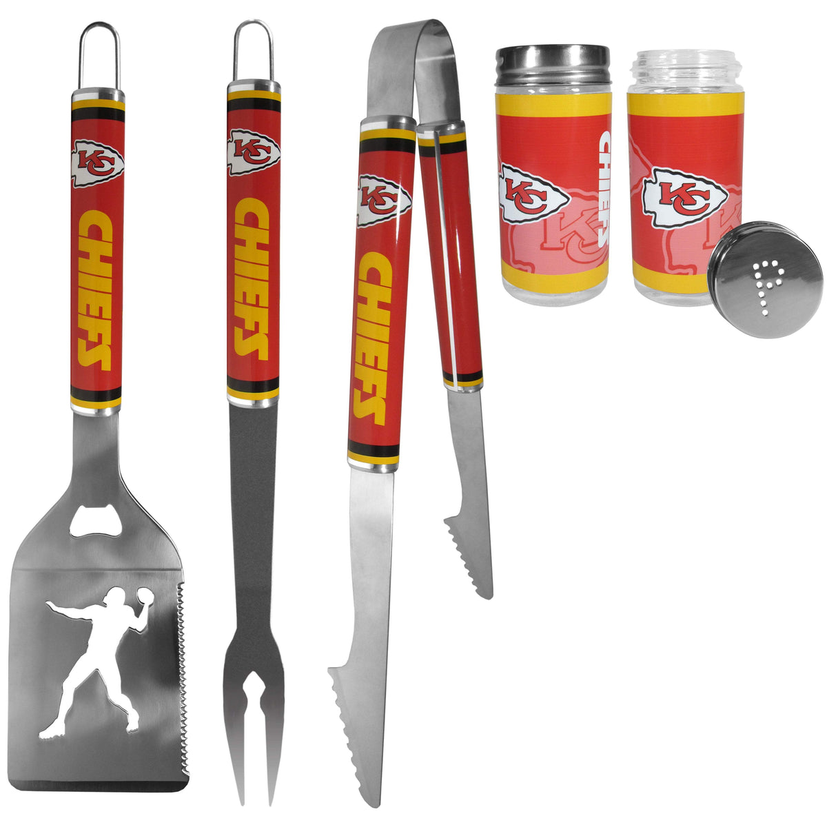 Kansas City Chiefs 3 pc Steel Logo BBQ Tools w/Shakers - Siskiyou - Flyclothing LLC