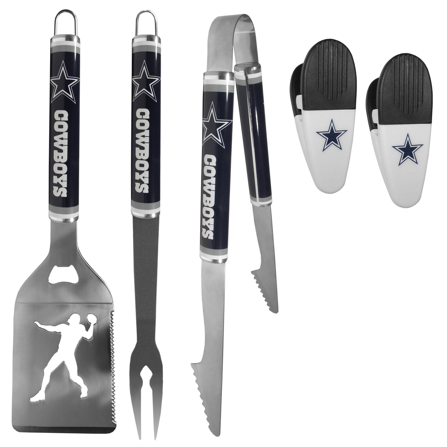 Dallas Cowboys 3 pc Steel Logo BBQ Tools w/Chip Clips