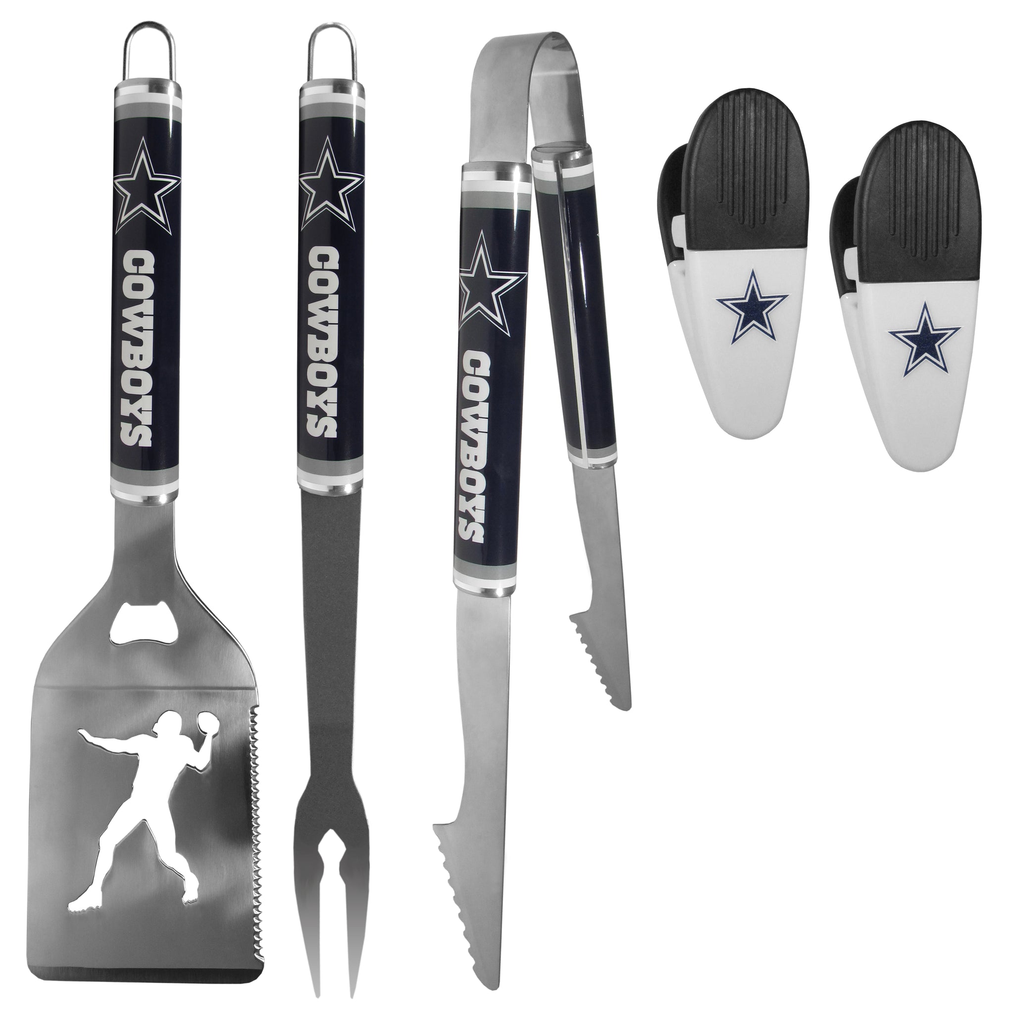 Dallas Cowboys 3 pc Steel Logo BBQ Tools w/Chip Clips