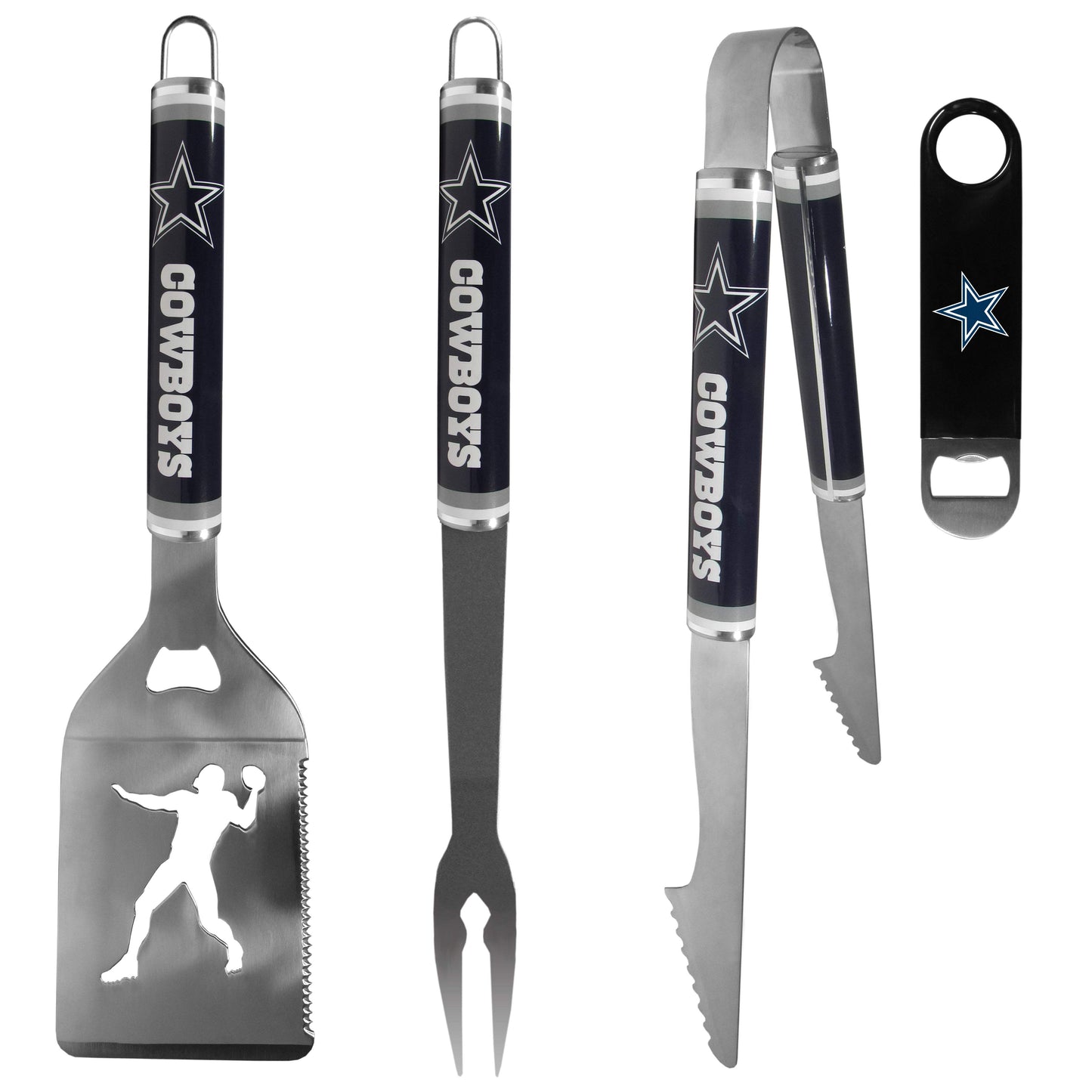 Dallas Cowboys 3 pc Steel Logo BBQ Tools w/Bottle Opener - Siskiyou - Flyclothing LLC