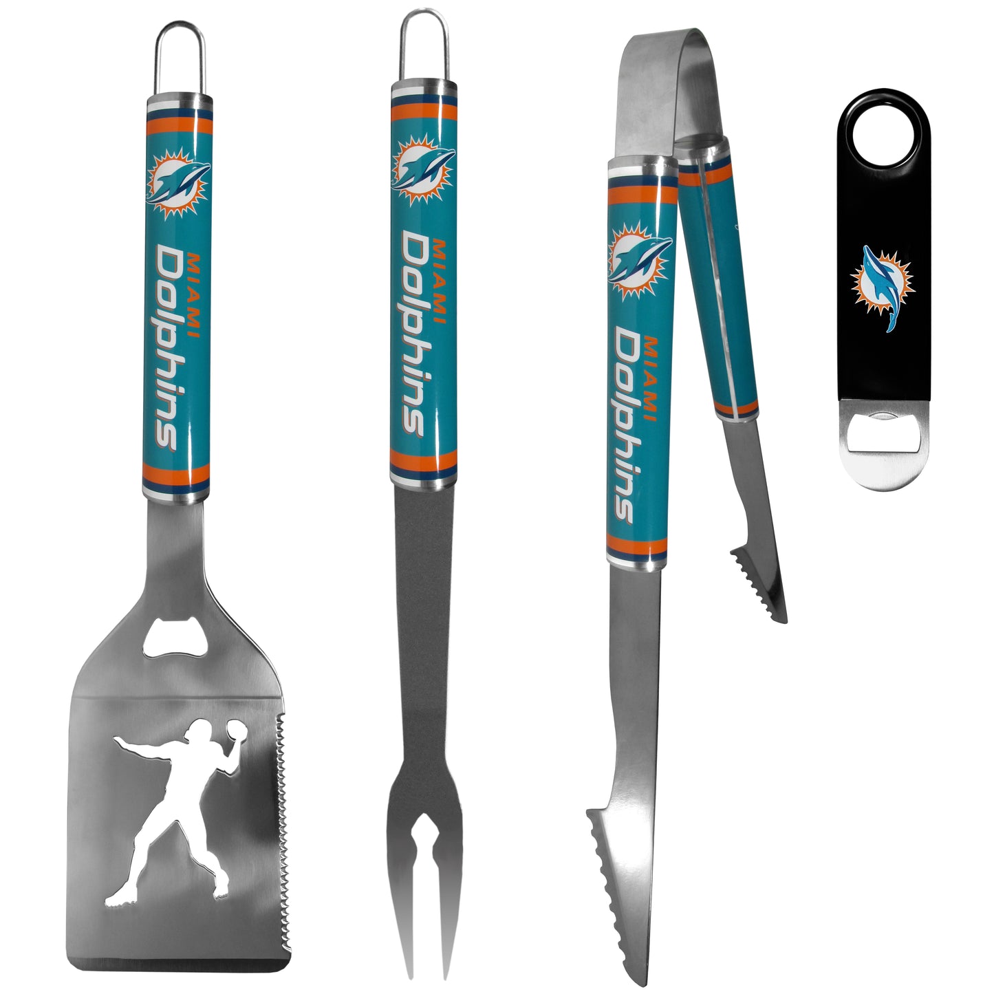 Miami Dolphins 3 pc Steel Logo BBQ Tools w/Bottle Opener