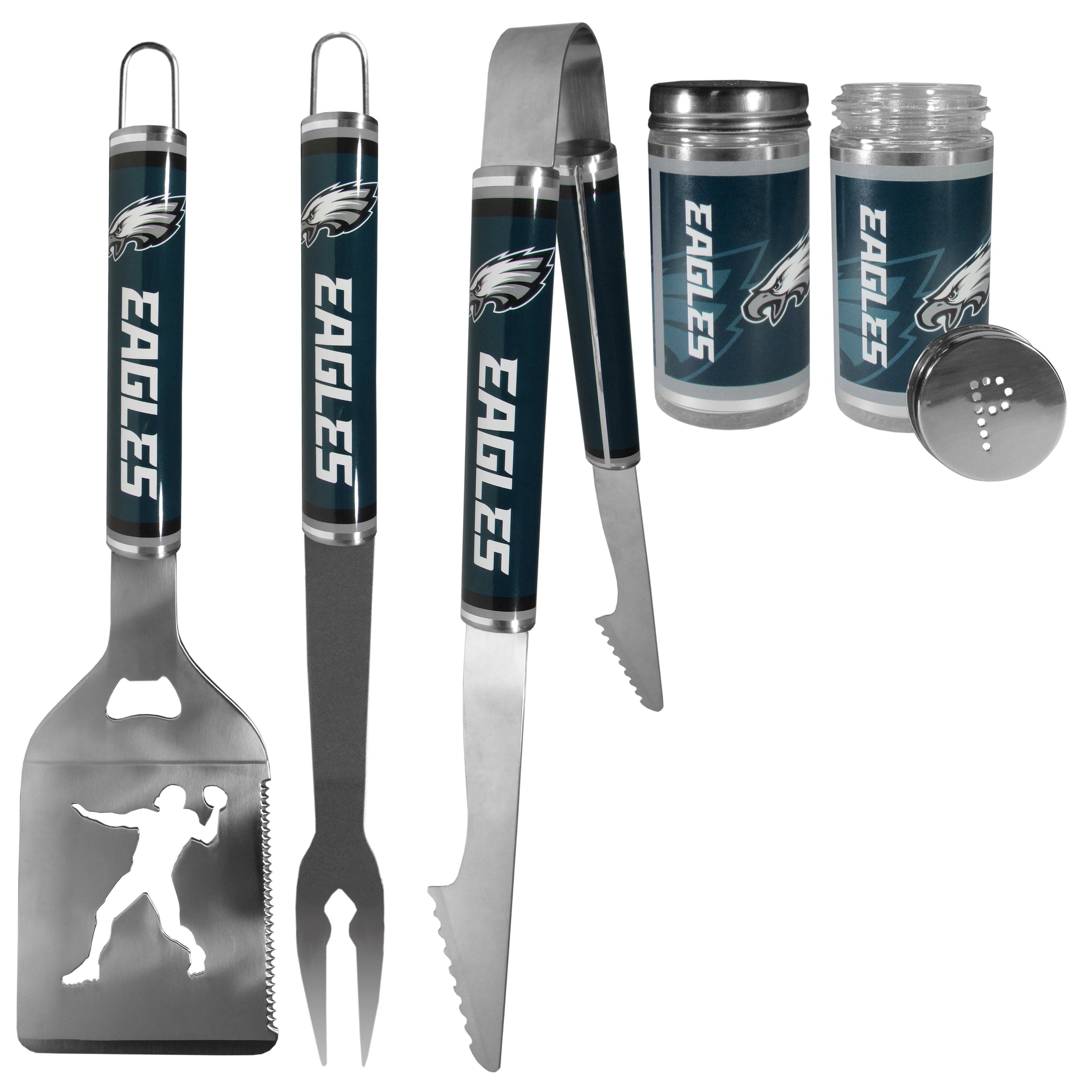 Philadelphia Eagles 3 pc Steel Logo BBQ Tools w/Shakers