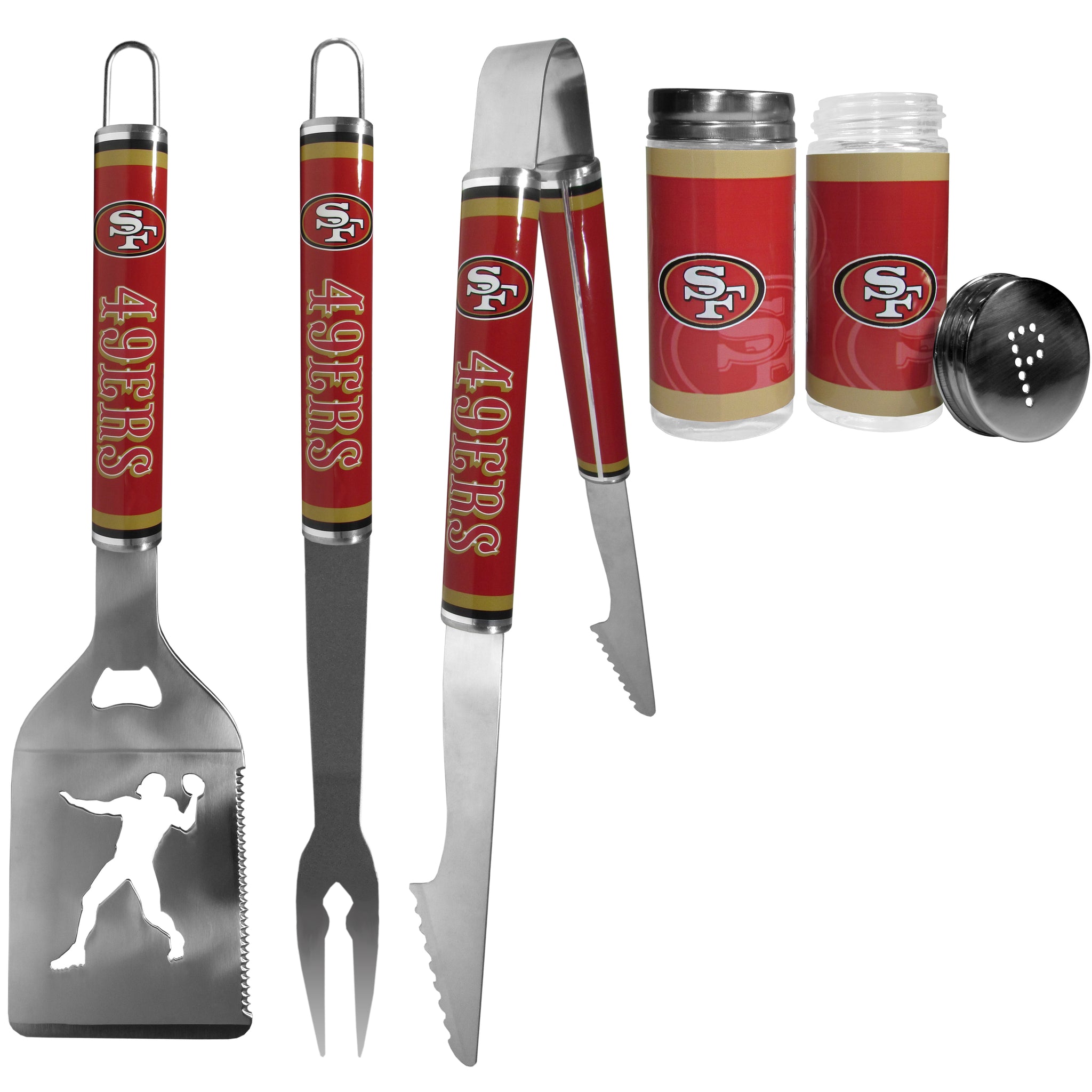 San Francisco 49ers 3 pc Steel Logo BBQ Tools w/Shakers