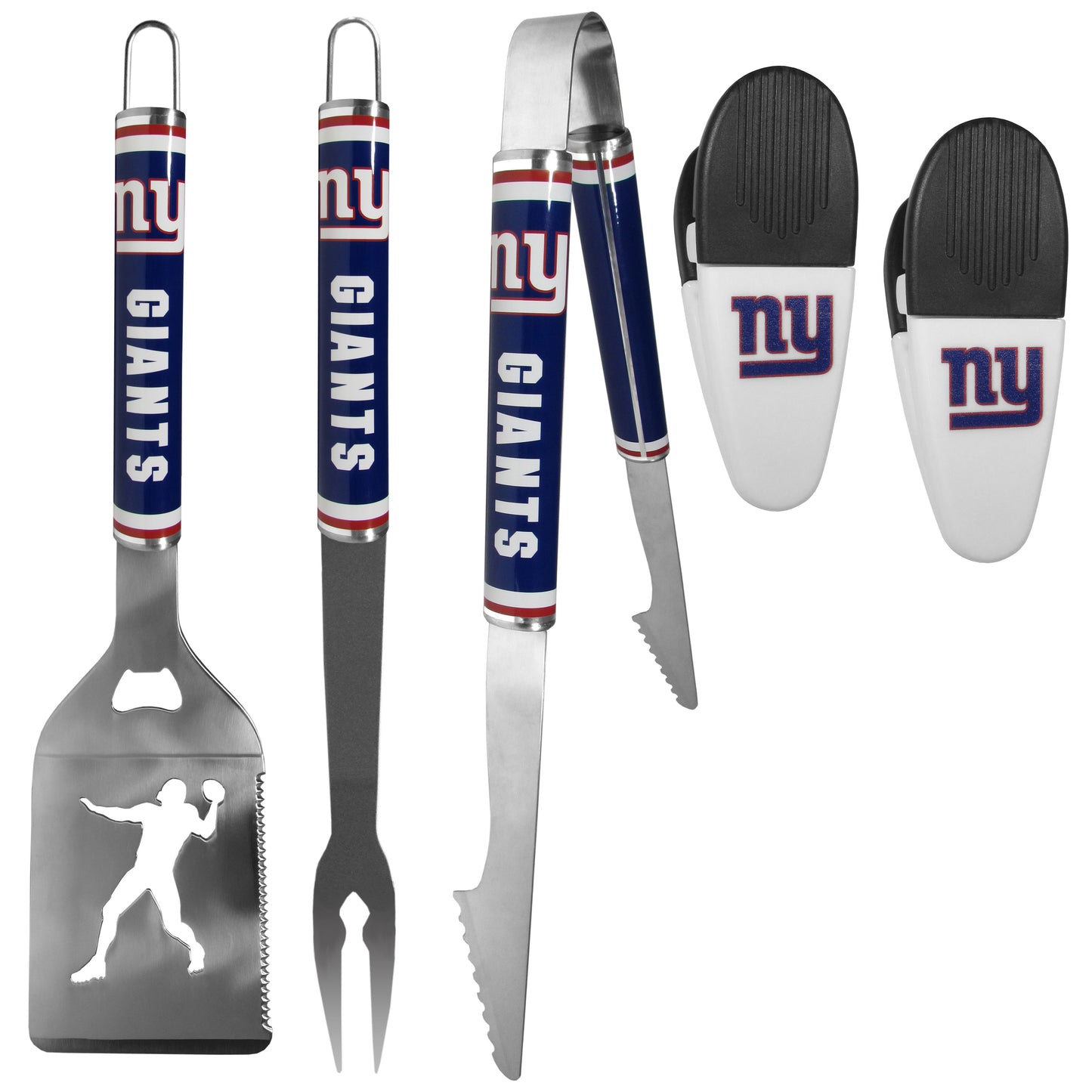 New York Giants 3 pc Steel Logo BBQ Tools w/Chip Clips