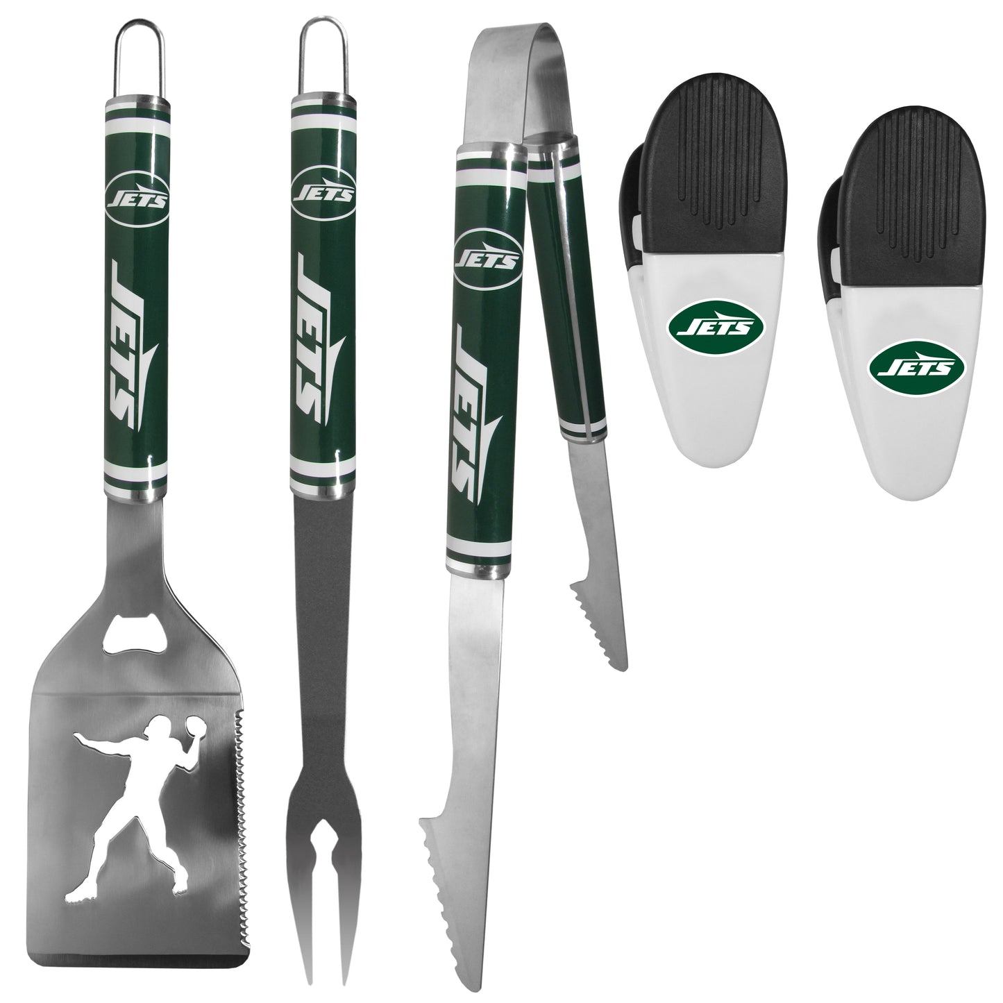 New York Jets 3 pc Steel Logo BBQ Tools w/Chip Clips