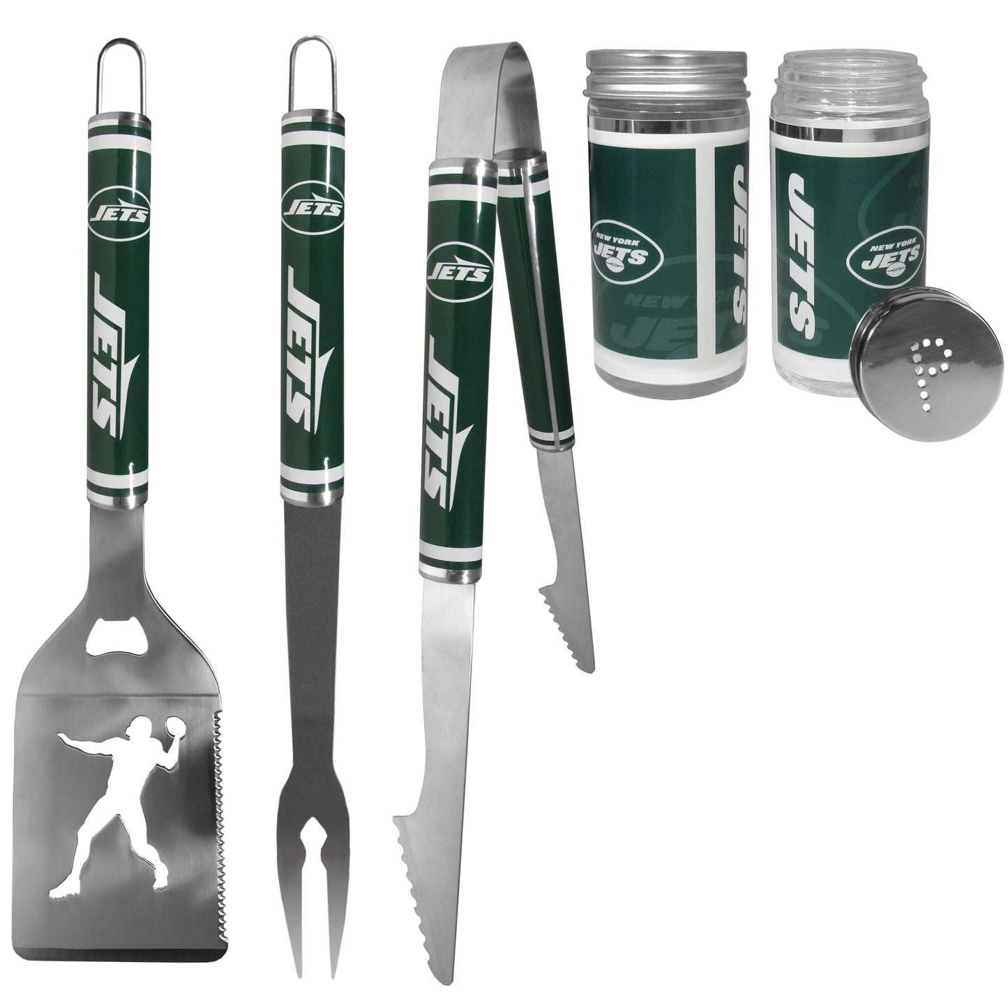 New York Jets 3 pc Steel Logo BBQ Tools w/Shakers