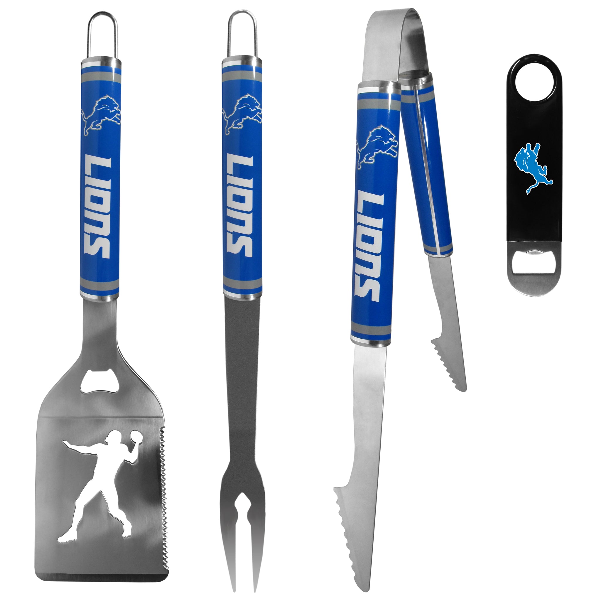 Detroit Lions 3 pc Steel Logo BBQ Tools w/Bottle Opener