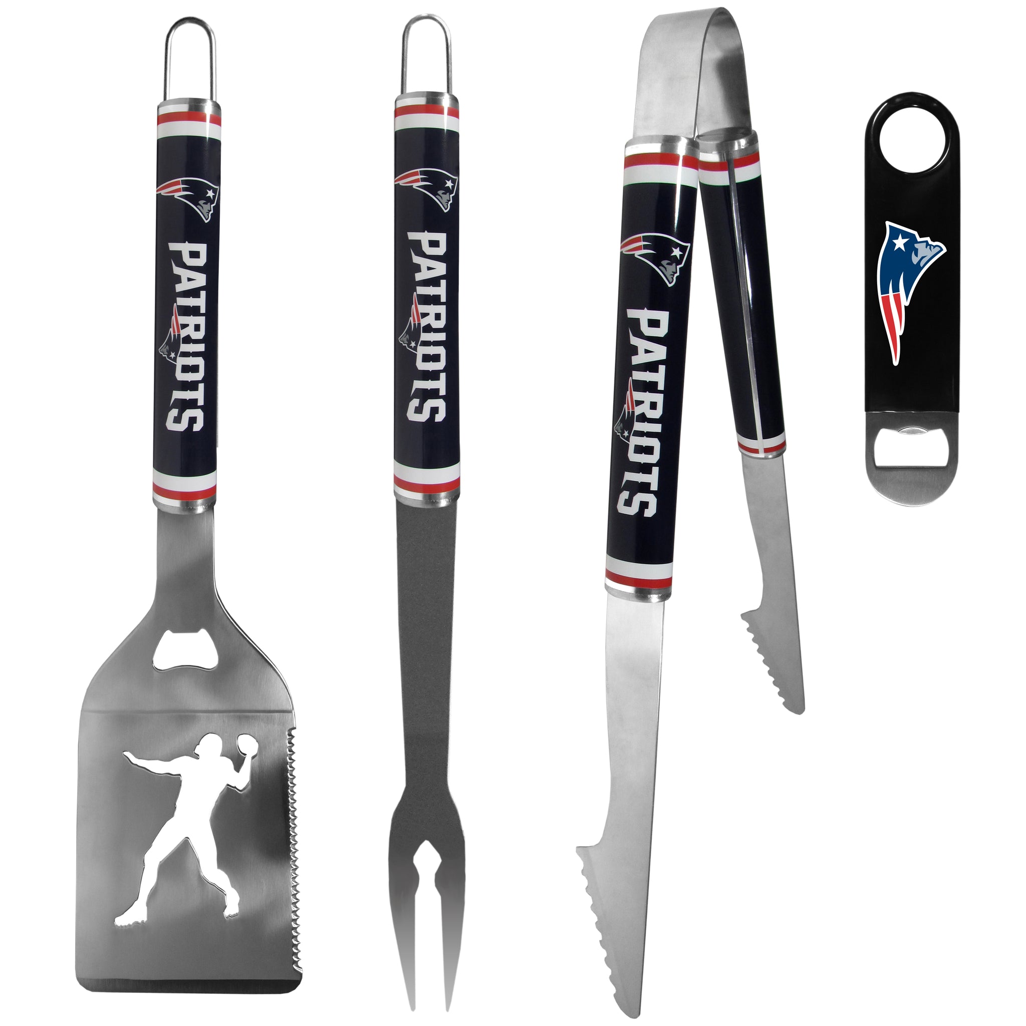 New England Patriots 3 pc Steel Logo BBQ Tools w/Bottle Opener