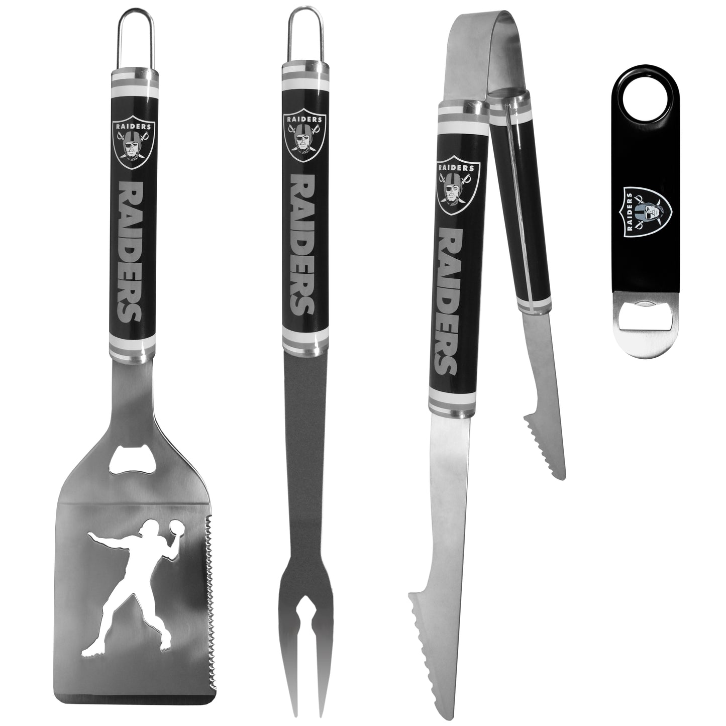 Las Vegas Raiders 3 pc Steel Logo BBQ Tools w/Bottle Opener